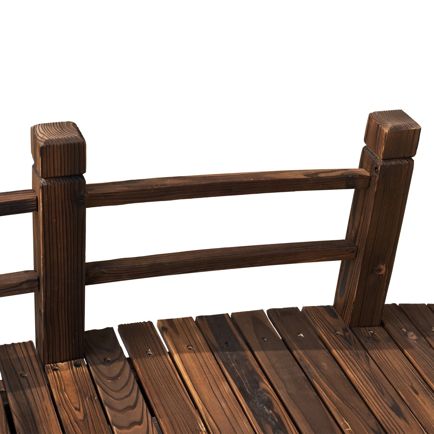 Outsunny 1.5M Wooden Garden Bridge Lawn Dcor Stained Finish Arc Outdoor Pond Walkway W/ Railings Water Yard Decoration - Image 7