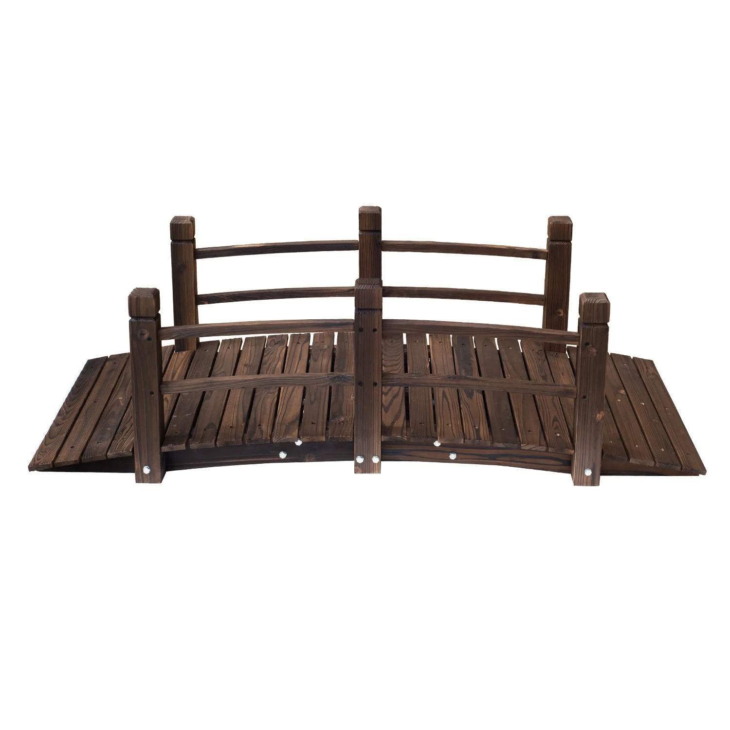 Outsunny 1.5M Wooden Garden Bridge Lawn Dcor Stained Finish Arc Outdoor Pond Walkway W/ Railings Water Yard Decoration - Image 9