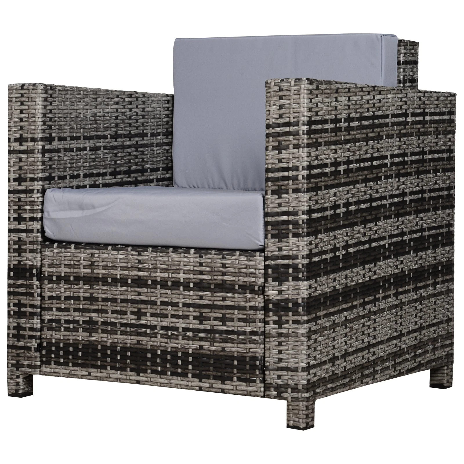 Outsunny 1 Seater Rattan Garden All-Weather Wicker Weave Single Sofa Armchair With Fire Resistant Cushion - Grey - Image 2