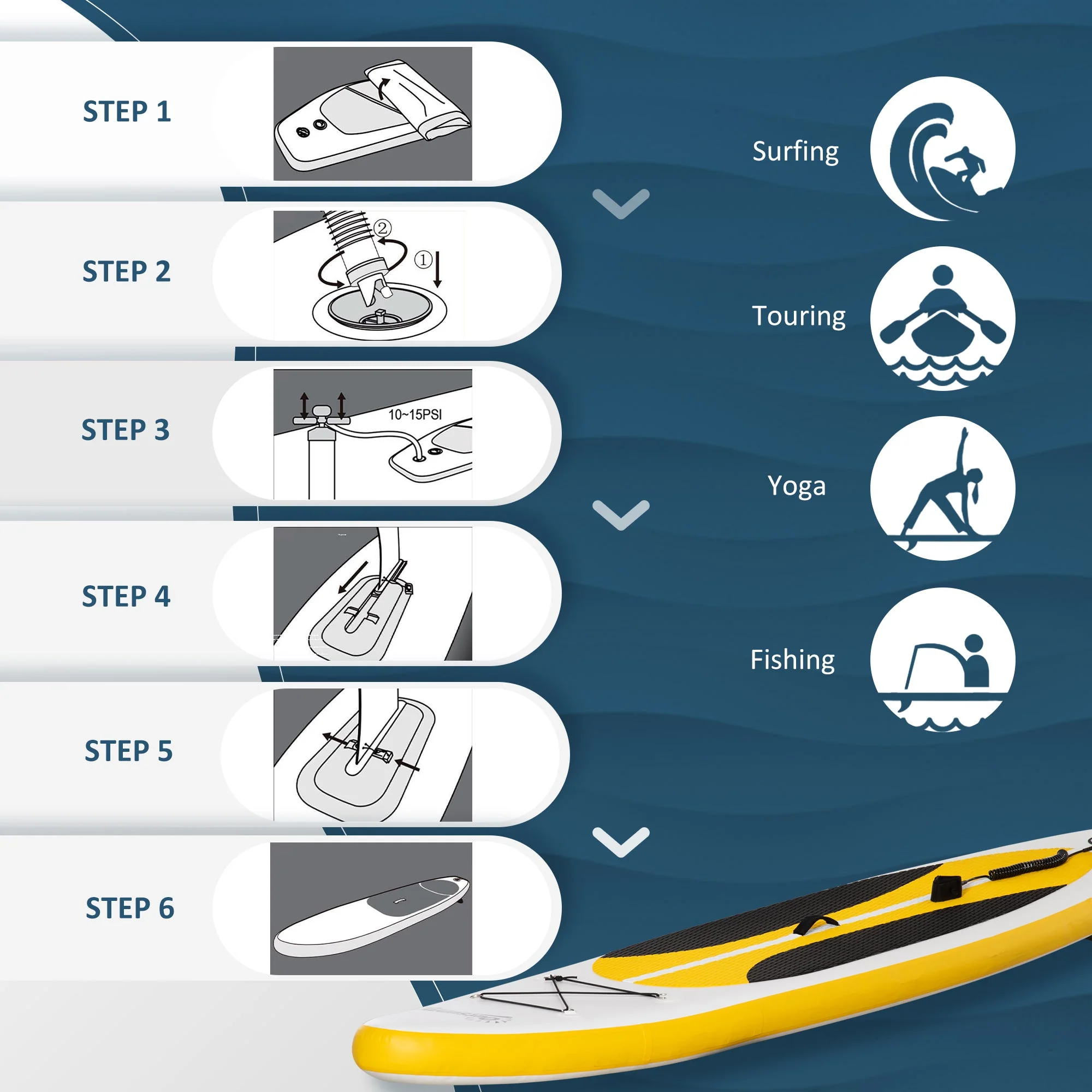 Outsunny 10' X 30" X 6" Inflatable Stand Up Paddle Board - Image 6