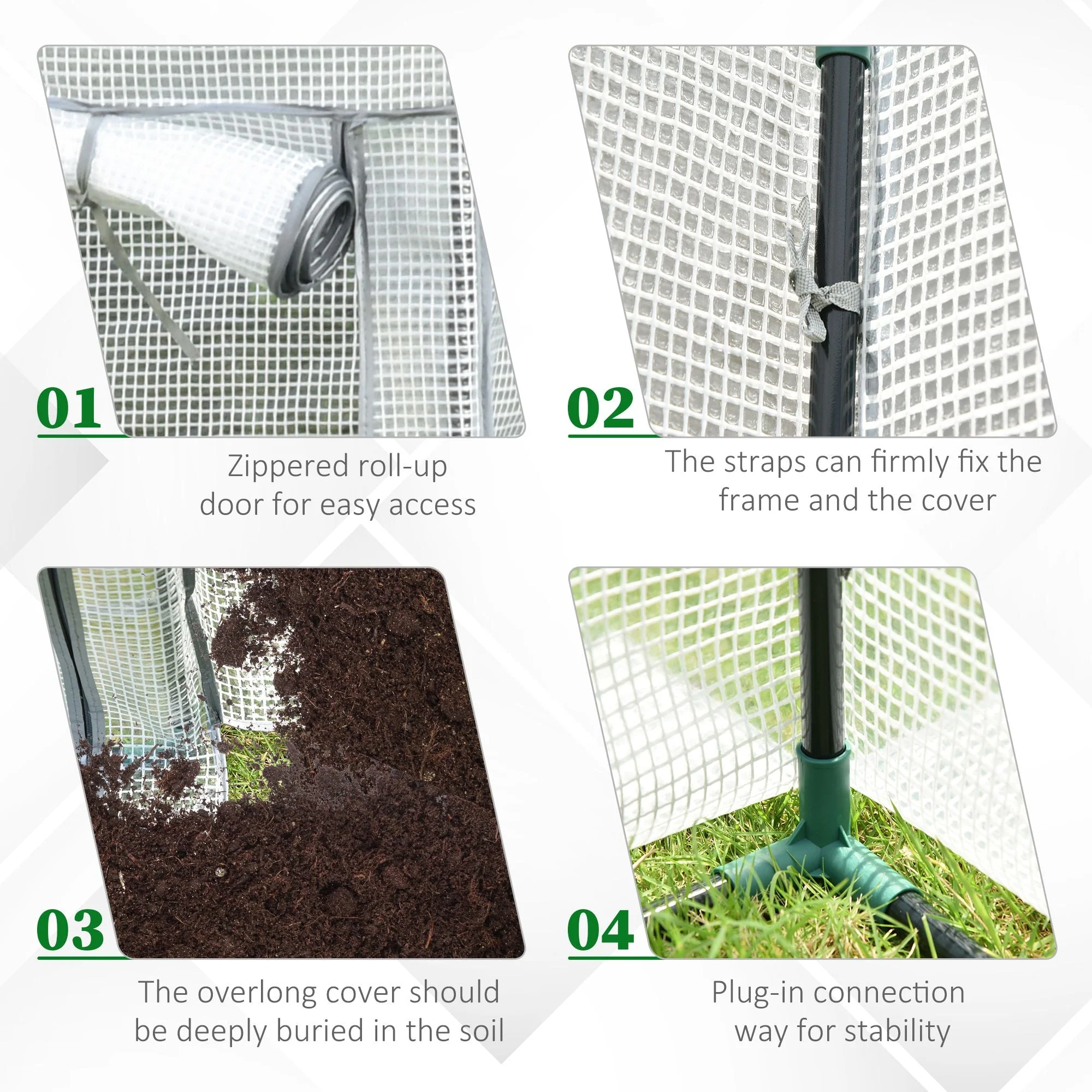 Outsunny 101 X 50 X 150cm Greenhouse Pe Cover With Zipper Roll-Up Door Outdoor Green - Image 4