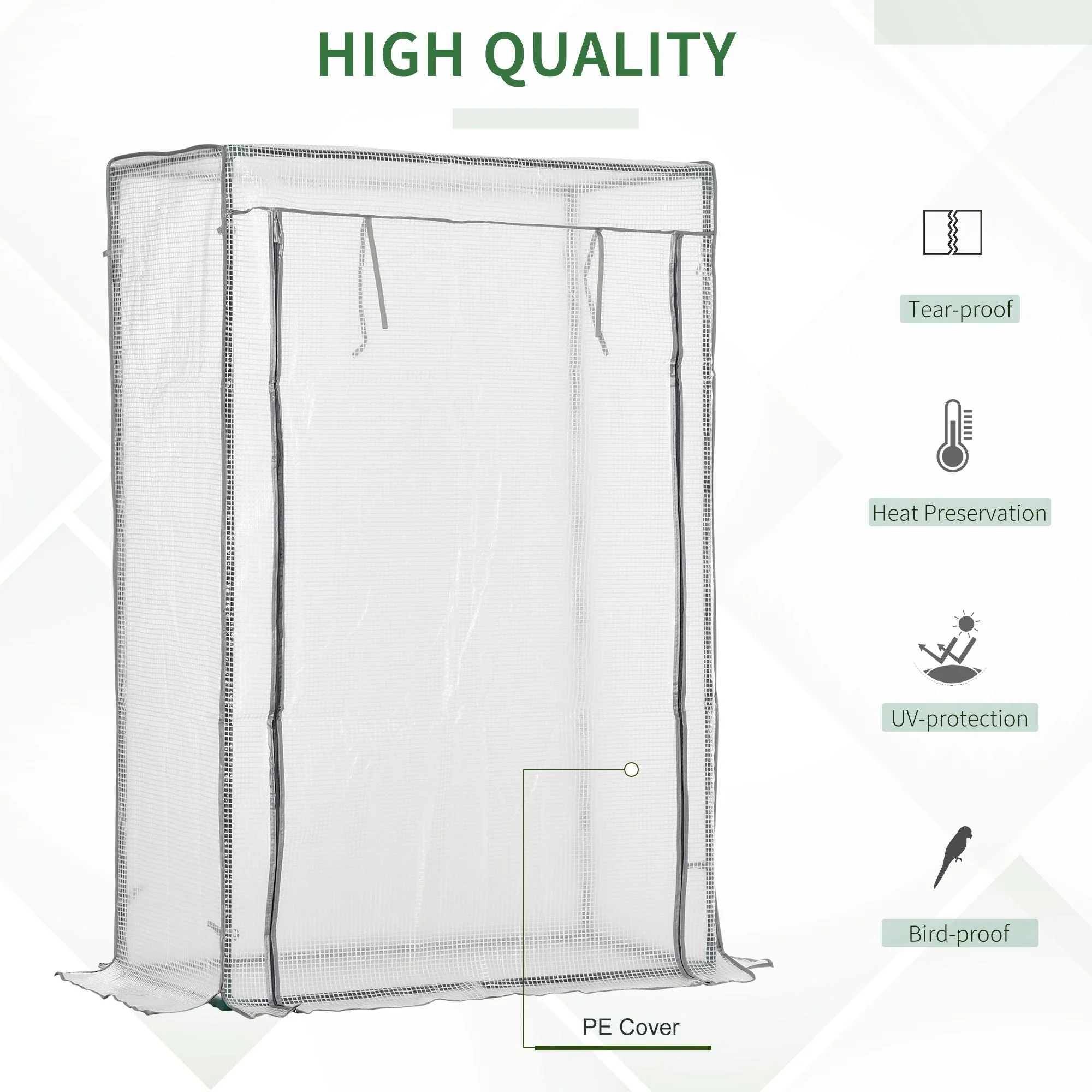 Outsunny 101 X 50 X 150cm Greenhouse Pe Cover With Zipper Roll-Up Door Outdoor Green - Image 5
