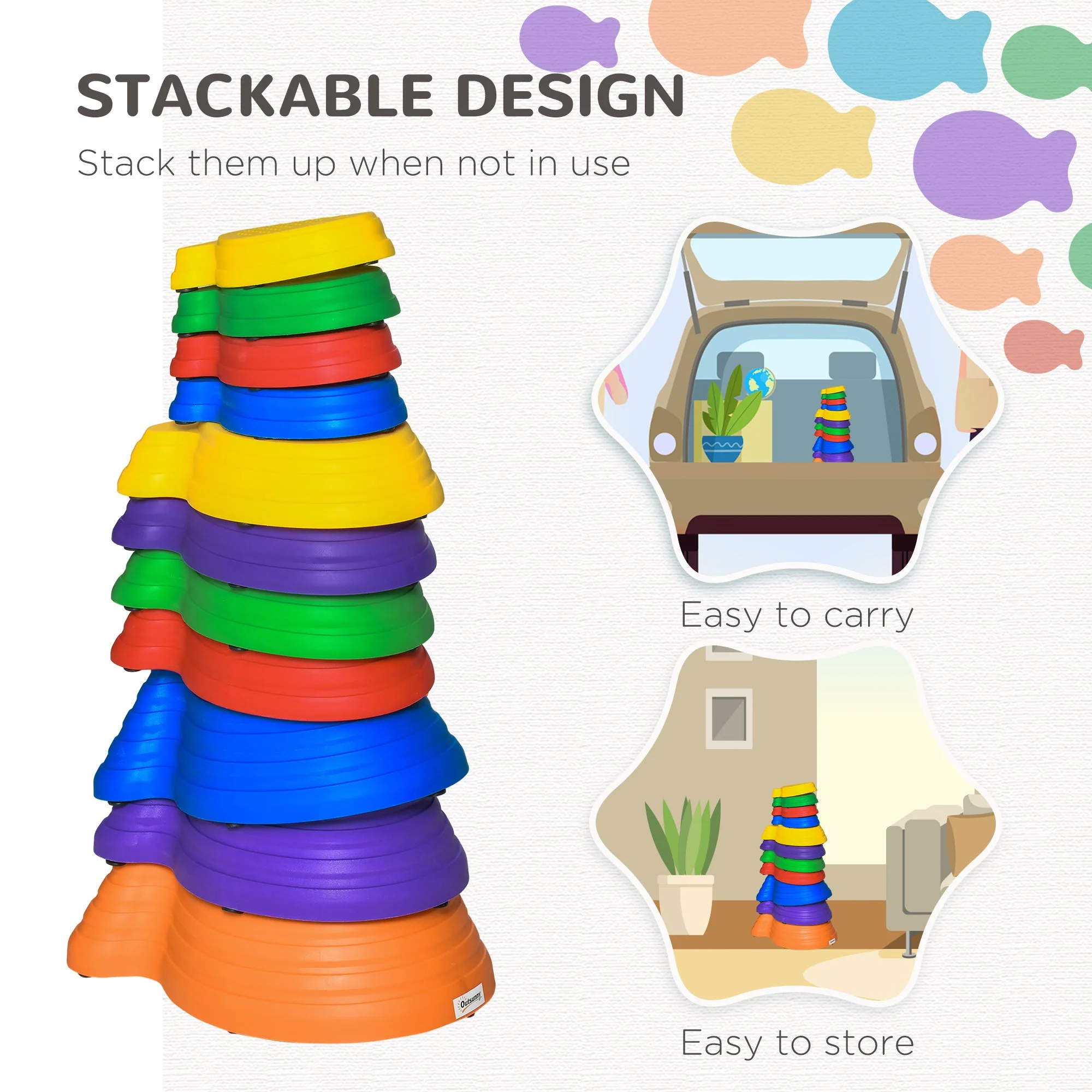 Outsunny 11 Piece Kids Balance Stepping Stones - Multicoloured - Image 4