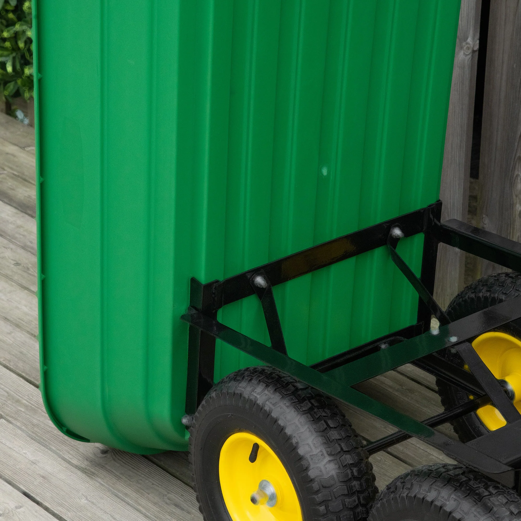 Outsunny 125 Litre Large Garden Cart Heavy Duty 4 Wheel Trolley Dump Wheelbarrow Tipping Truck Trailer - Green - Image 7
