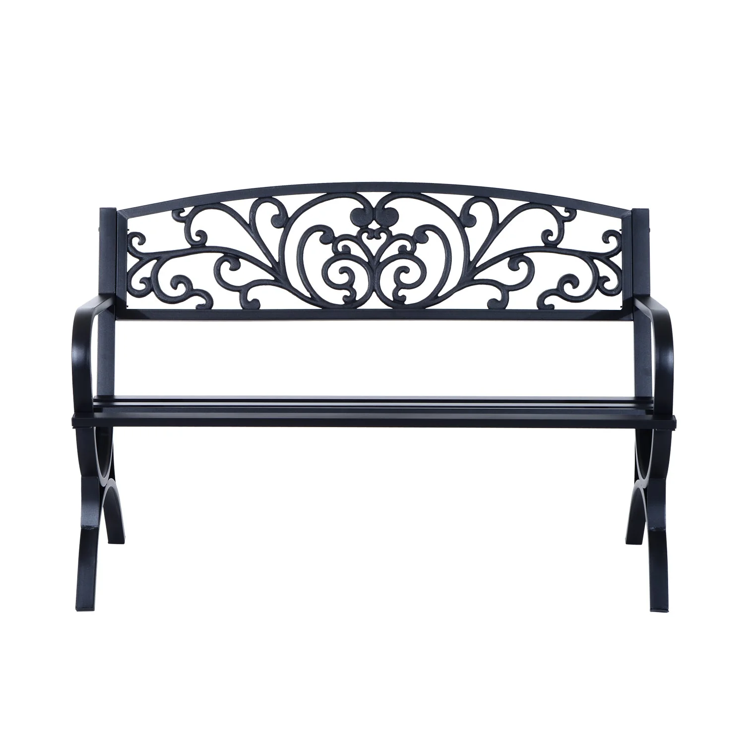 Outsunny 127L X 60W X 85H cm Powder Coated Garden Bench For Patio Backyard Steel-Black - Image 9