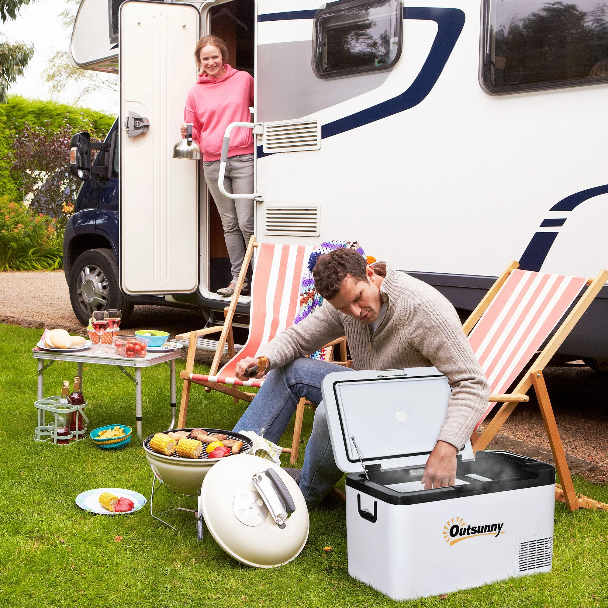Outsunny 12V Car Refrigerator w/ LED Light & Foldable Handles - Image 2