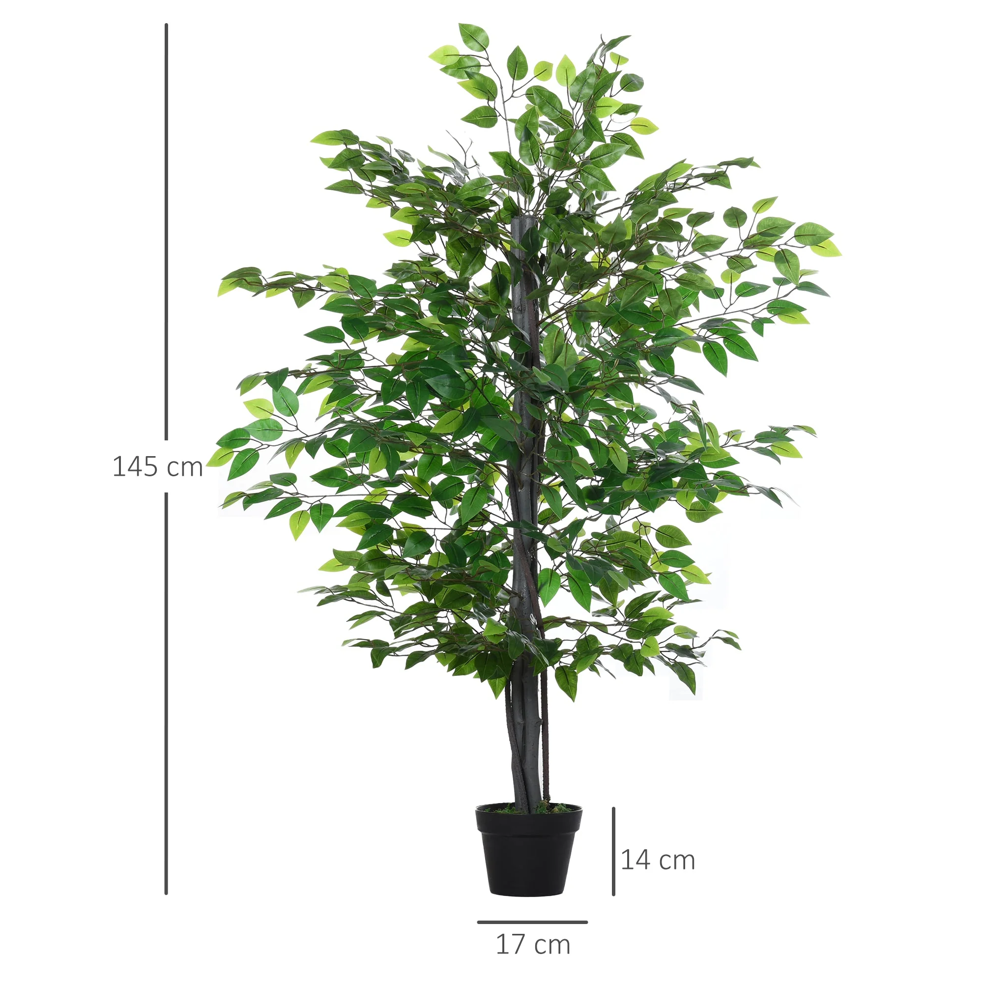 Outsunny 145cm Artificial Banyan Plant Faux Decorative Tree W/ Cement Pot Vibrant Greenery Shrubbery Indoor Outdoor Accessory - Image 3