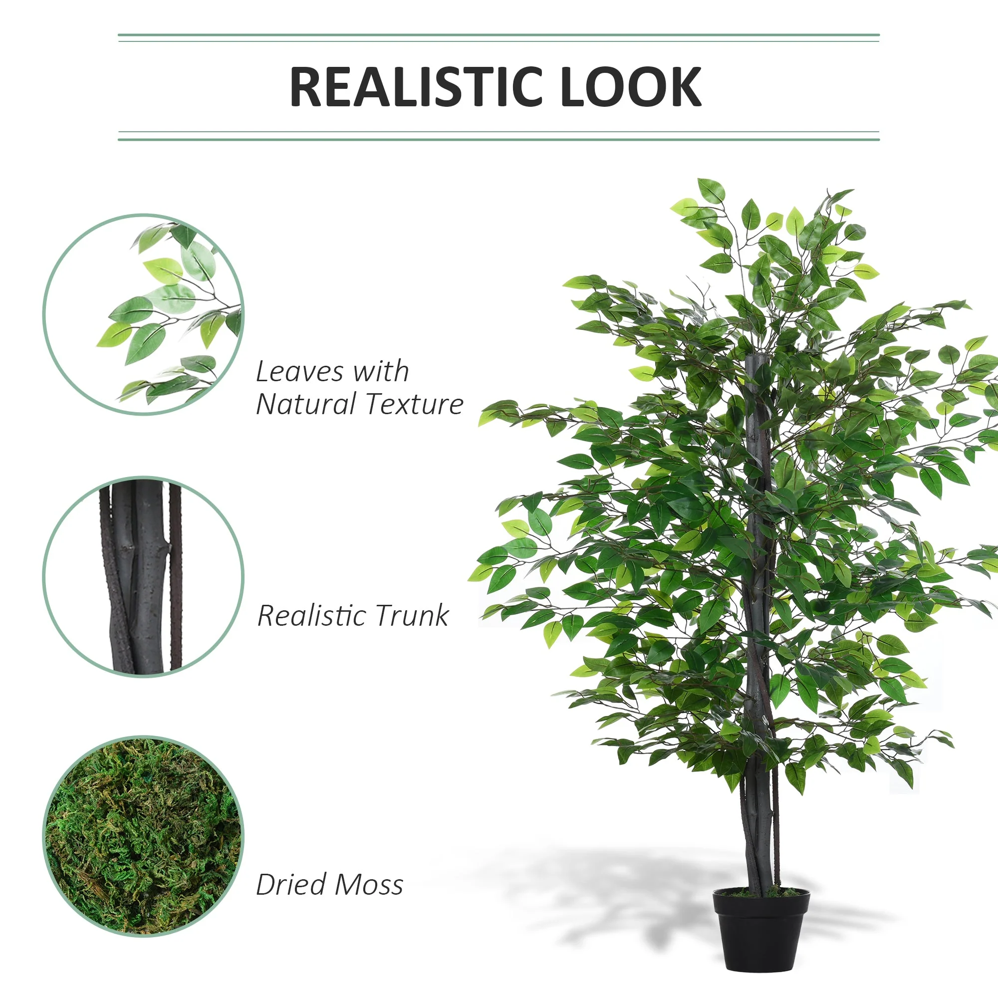 Outsunny 145cm Artificial Banyan Plant Faux Decorative Tree W/ Cement Pot Vibrant Greenery Shrubbery Indoor Outdoor Accessory - Image 5