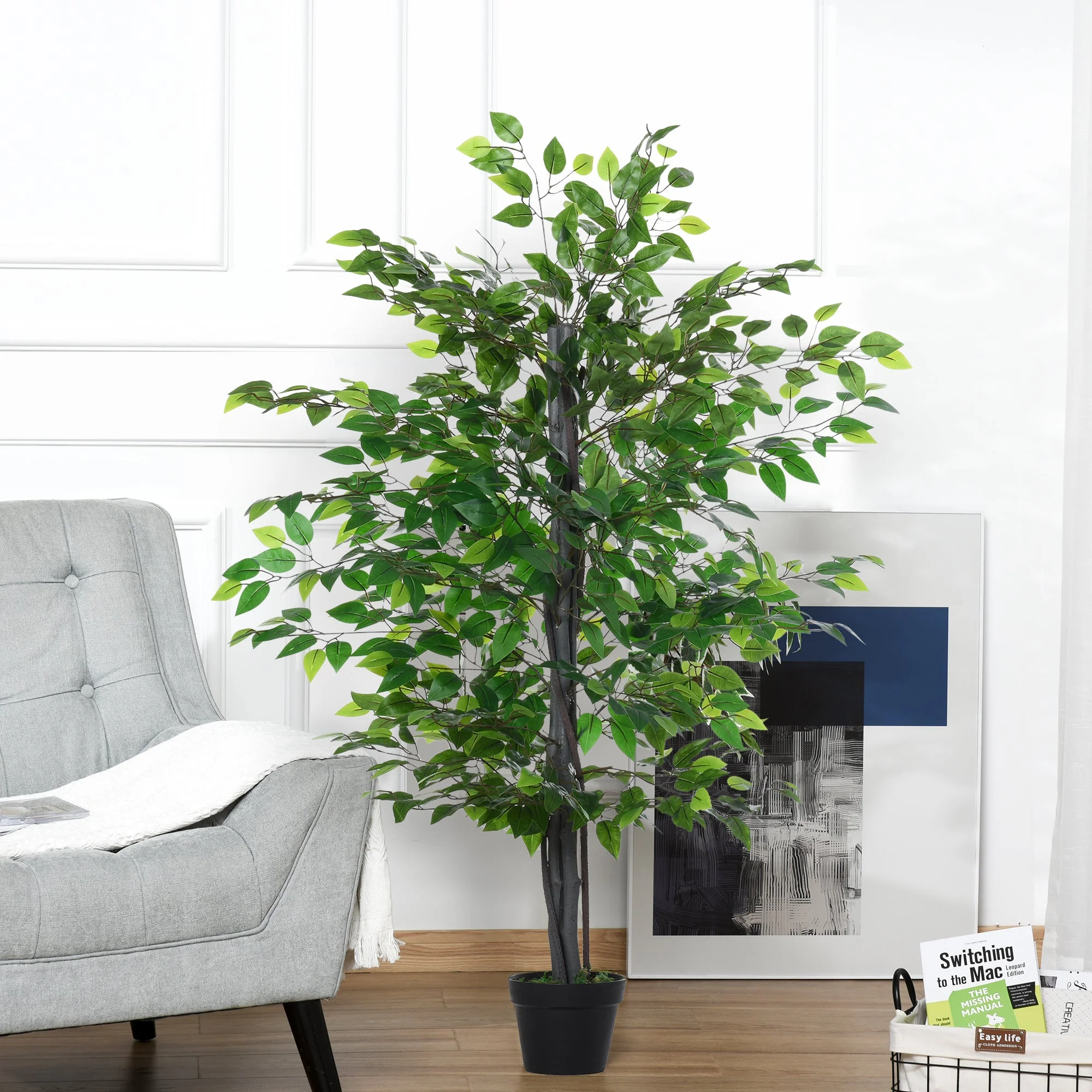 Outsunny 145cm Artificial Banyan Plant Faux Decorative Tree W/ Cement Pot Vibrant Greenery Shrubbery Indoor Outdoor Accessory - Image 7