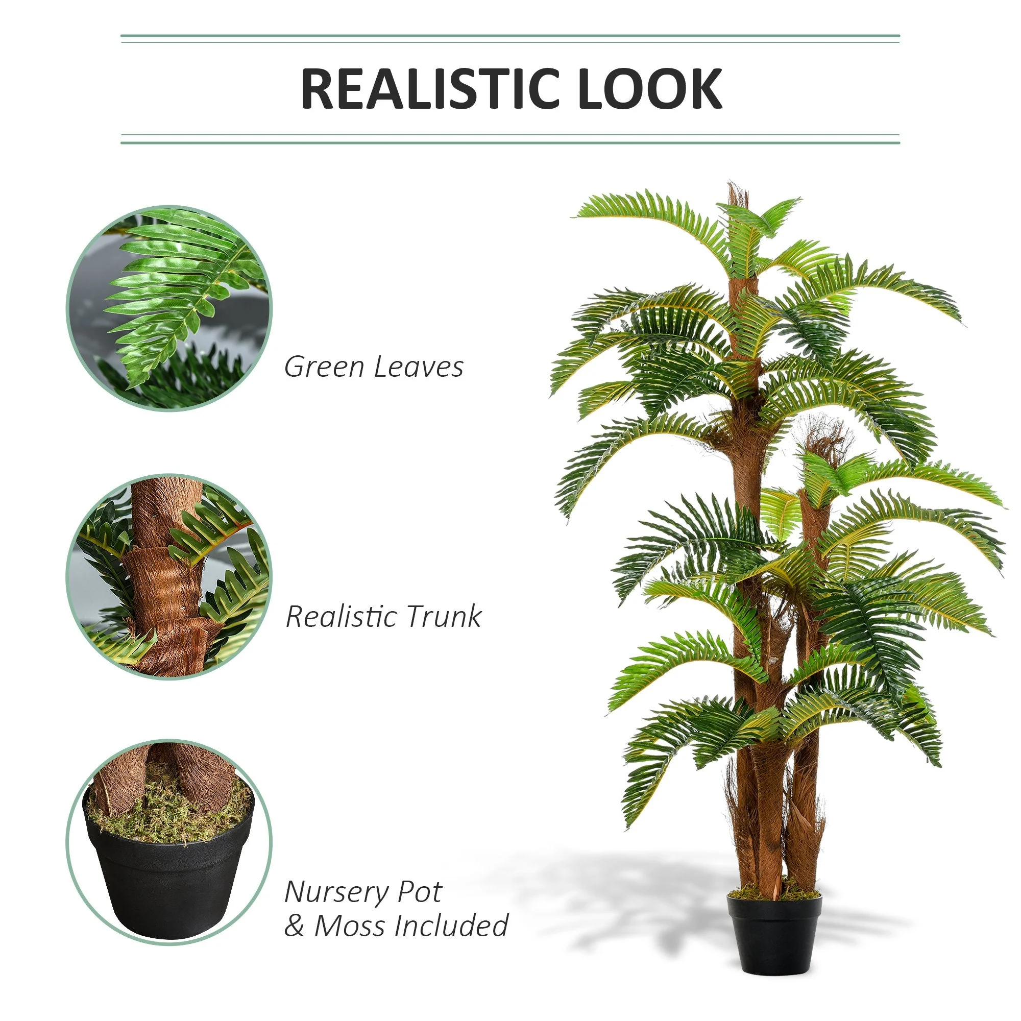 Outsunny 150cm/5Ft Artificial Fern Tree Decorative Plant 36 Leaves With Nursery Pot Fake Plant For Indoor Outdoor Dcor - Image 4