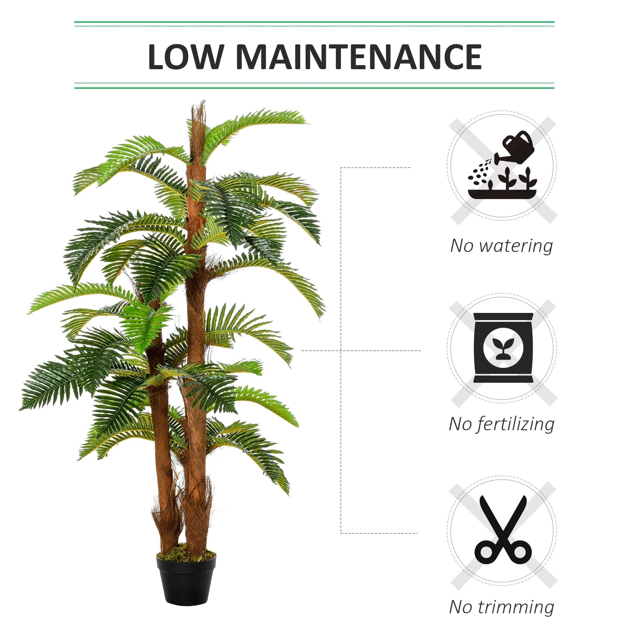 Outsunny 150cm/5Ft Artificial Fern Tree Decorative Plant 36 Leaves With Nursery Pot Fake Plant For Indoor Outdoor Dcor - Image 5