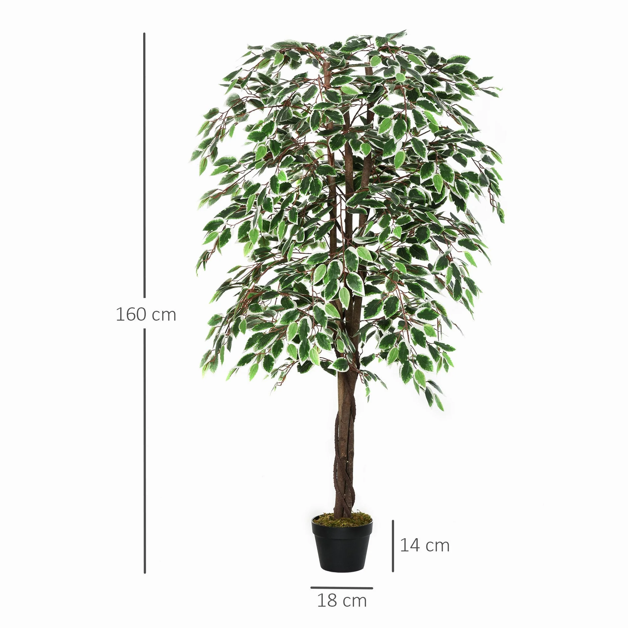 Outsunny 160cm/5.2Ft Artificial Ficus Silk Tree With Nursery Pot Decorative Fake Plant For Indoor Outdoor Dcor - Image 3