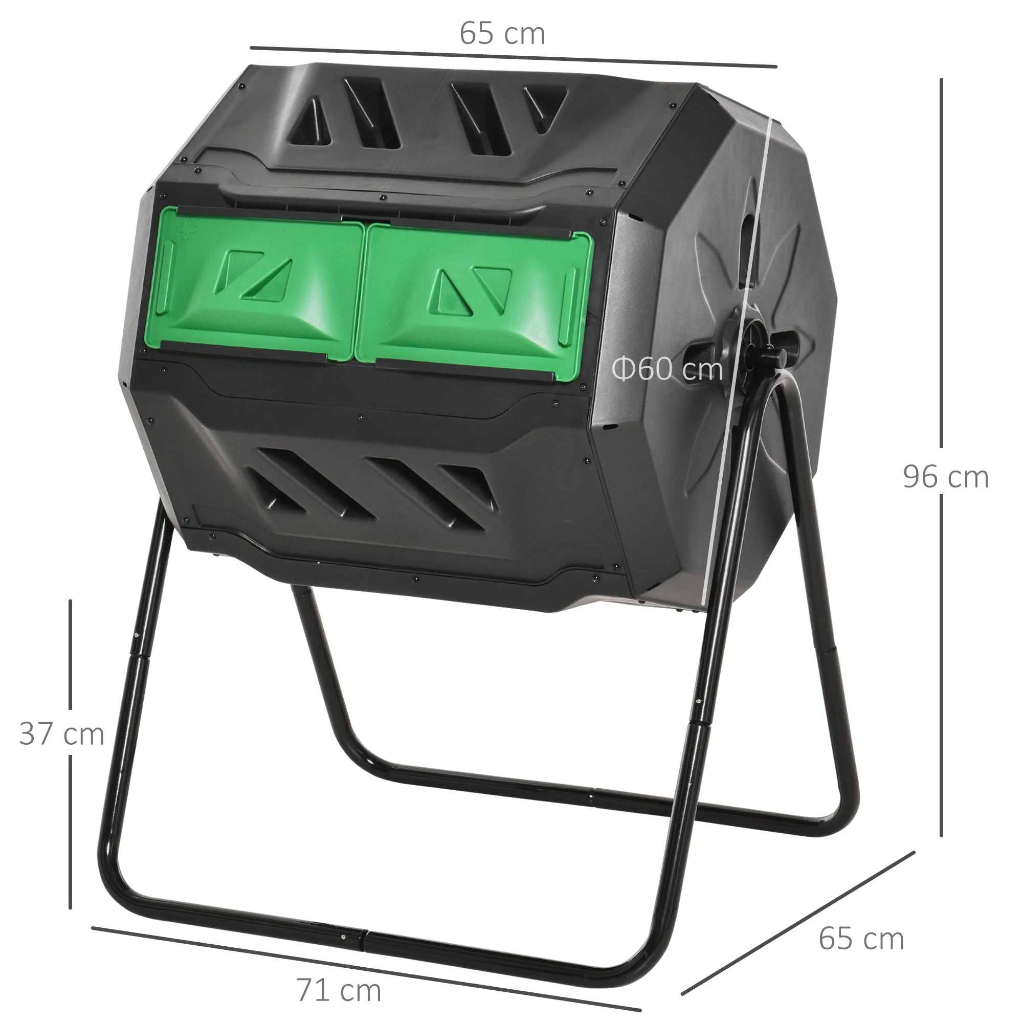 Outsunny 160L Tumbling Compost Bin Outdoor Dual Chamber 360 Rotating Composter - Image 3