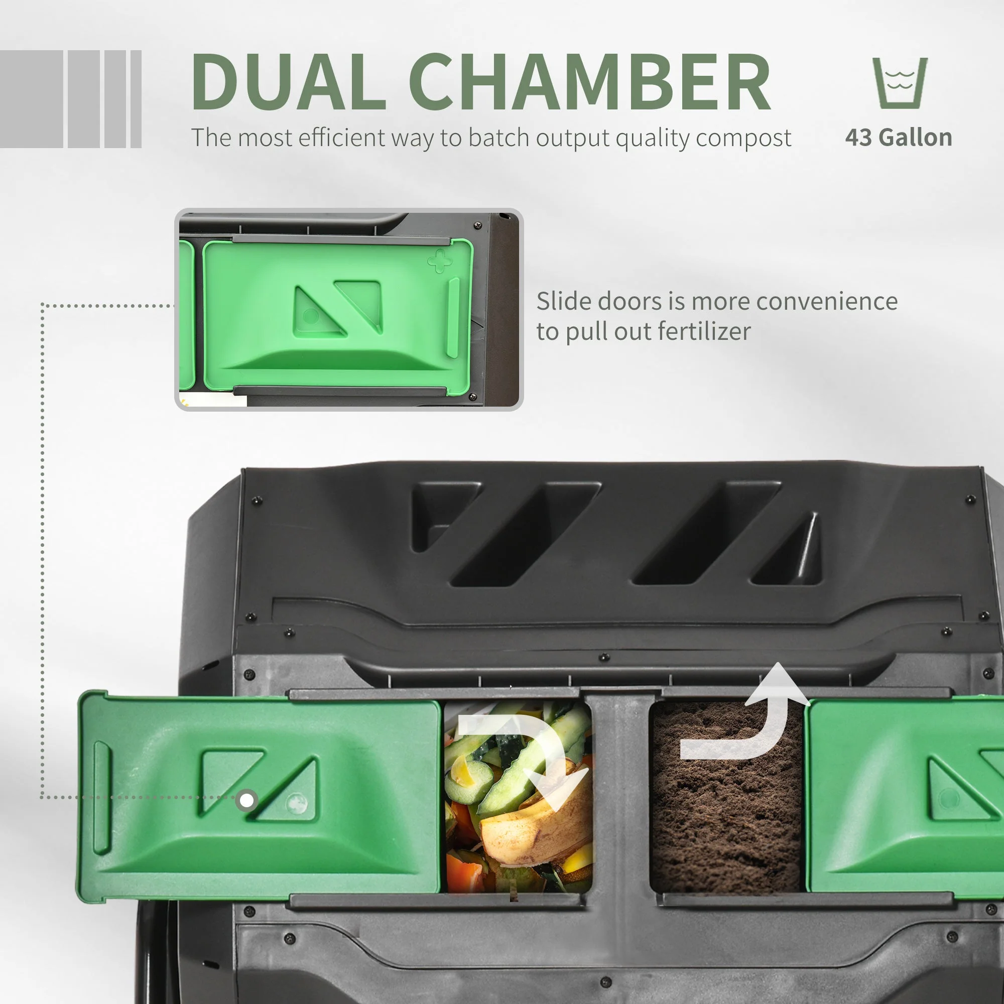 Outsunny 160L Tumbling Compost Bin Outdoor Dual Chamber 360 Rotating Composter - Image 4