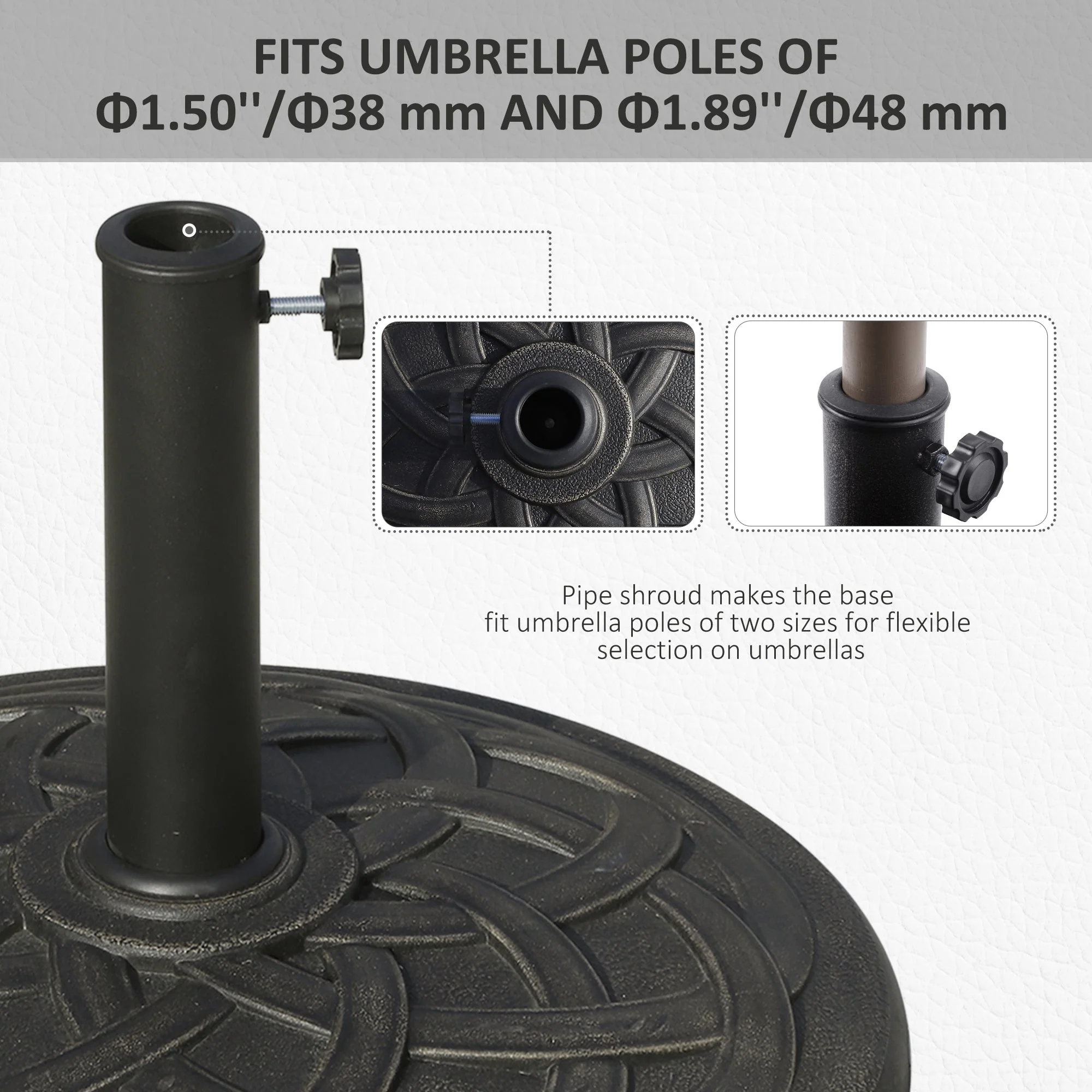 Outsunny 19KG Resin Umbrella Base Garden Parasol Base Stand Round Sun Shade Holder Suitable For Pole Between ?38mm to ?48mm - Image 5