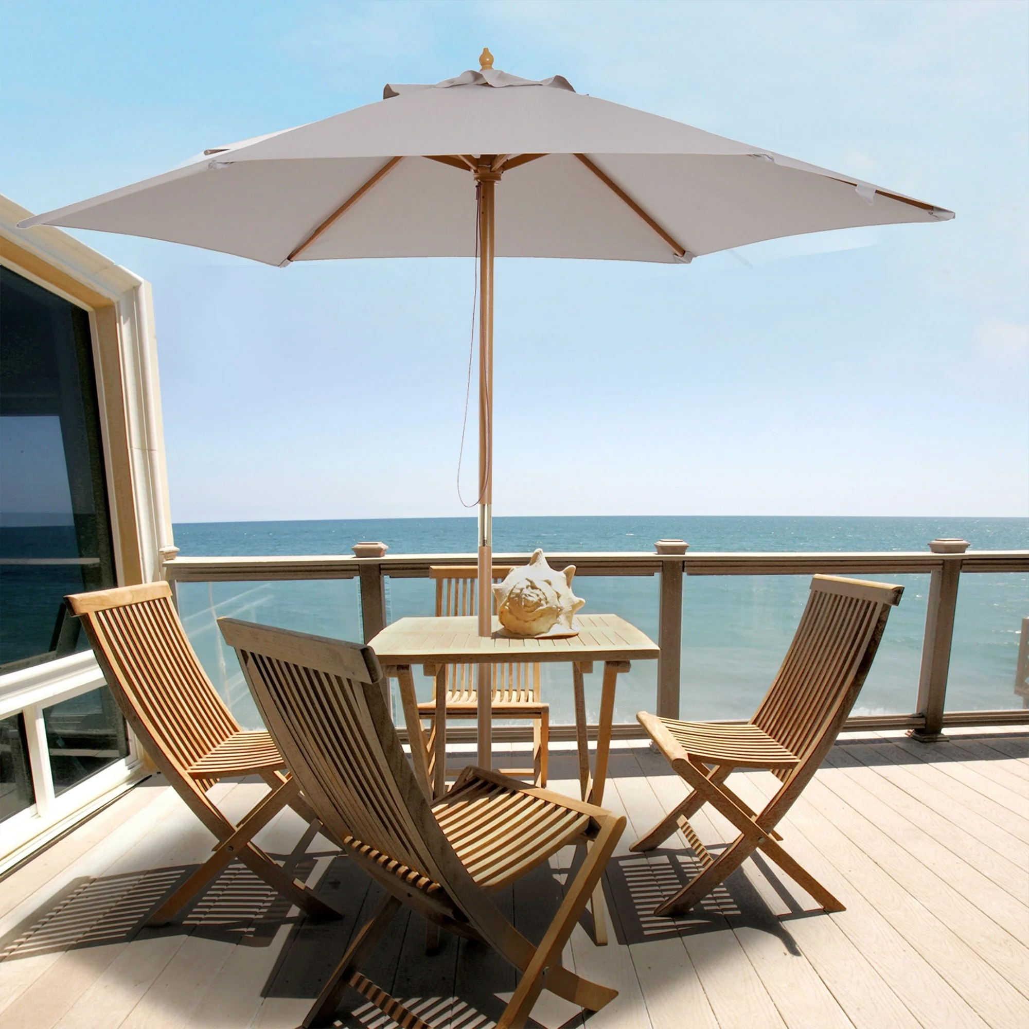 2.5M Wood Garden Parasol Sun Shade Patio Outdoor Wooden Umbrella Canopy Grey - Image 2