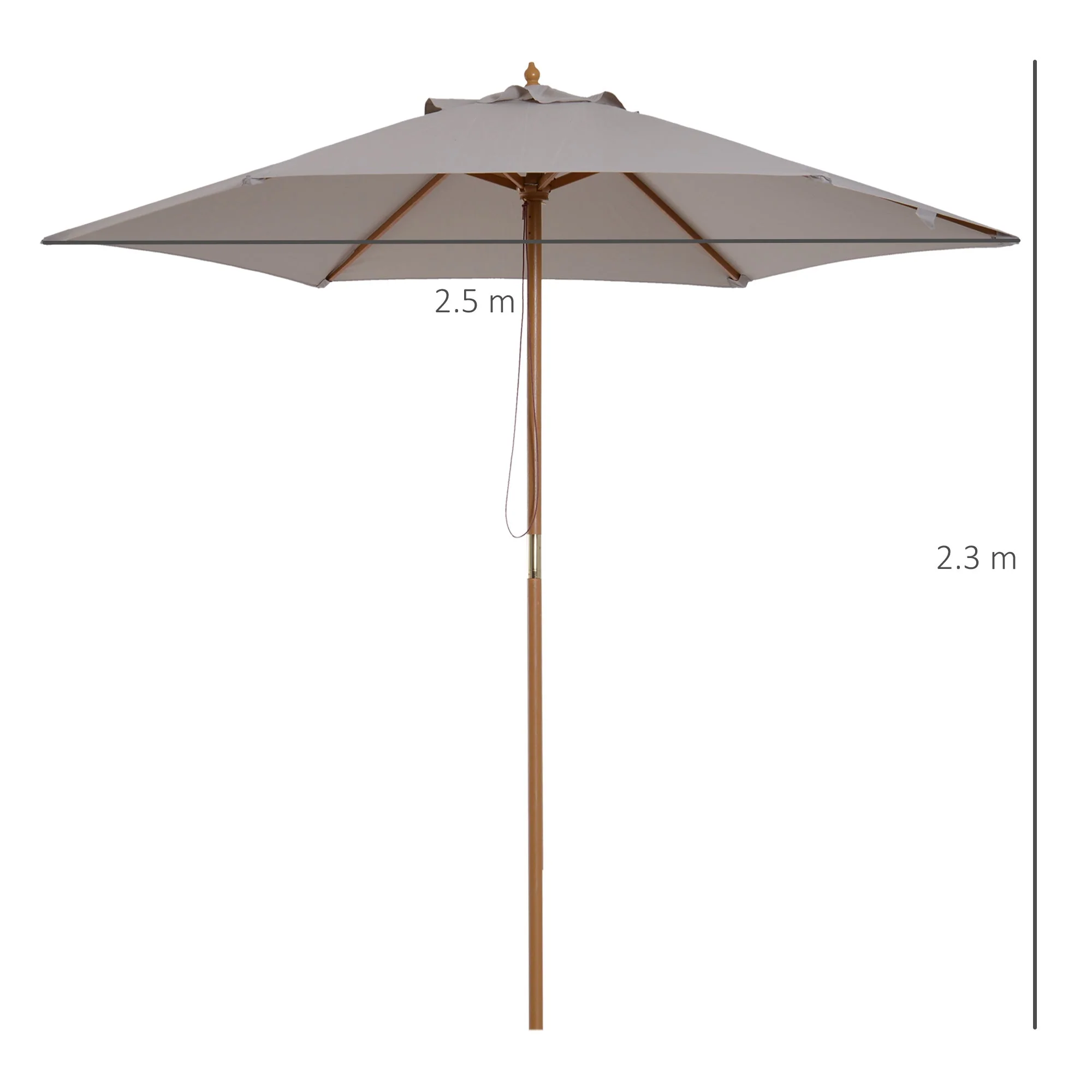 2.5M Wood Garden Parasol Sun Shade Patio Outdoor Wooden Umbrella Canopy Grey - Image 3