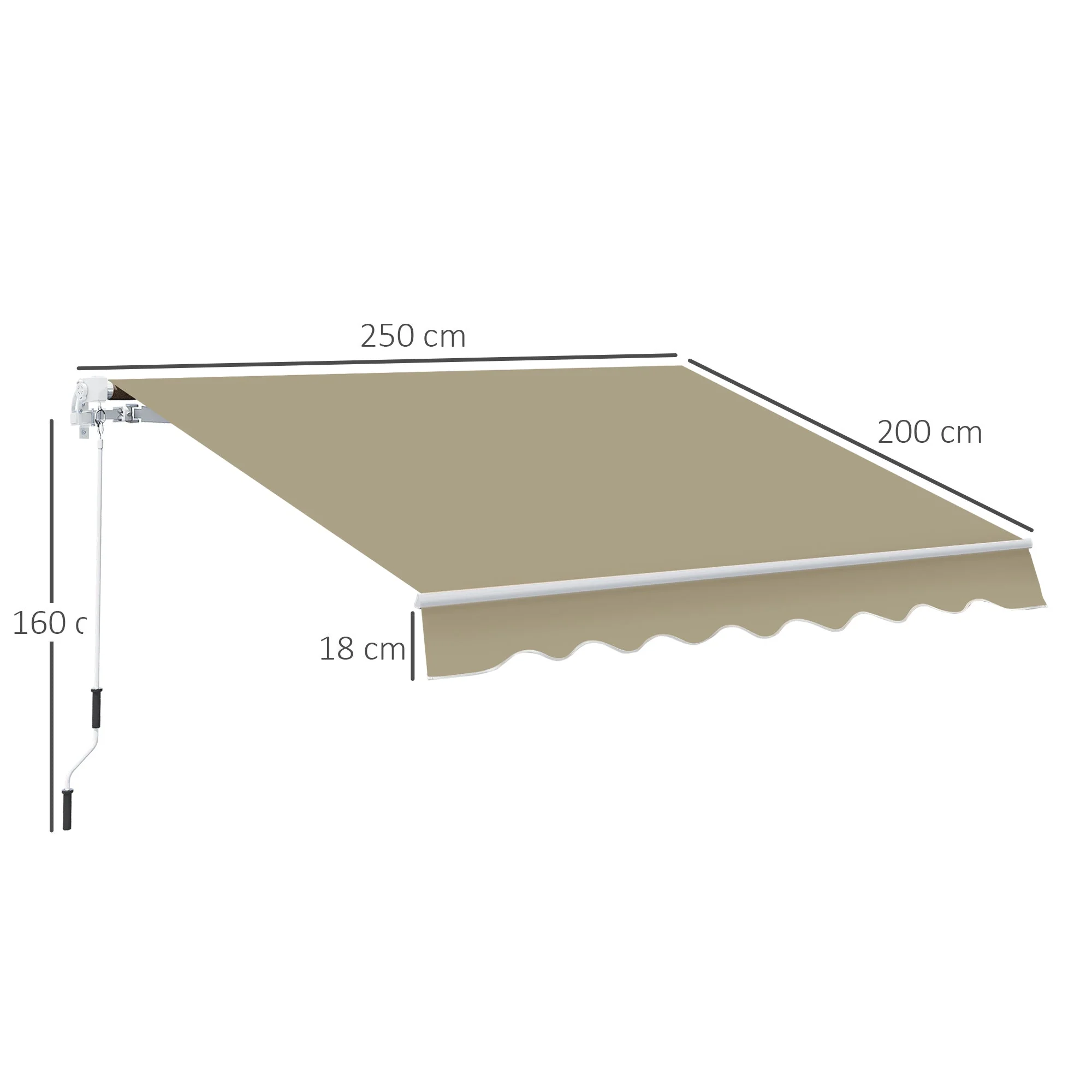 Outsunny 2.5X2 M Manual Retractable Awning-Beige Canopy/White Frame - Image 3