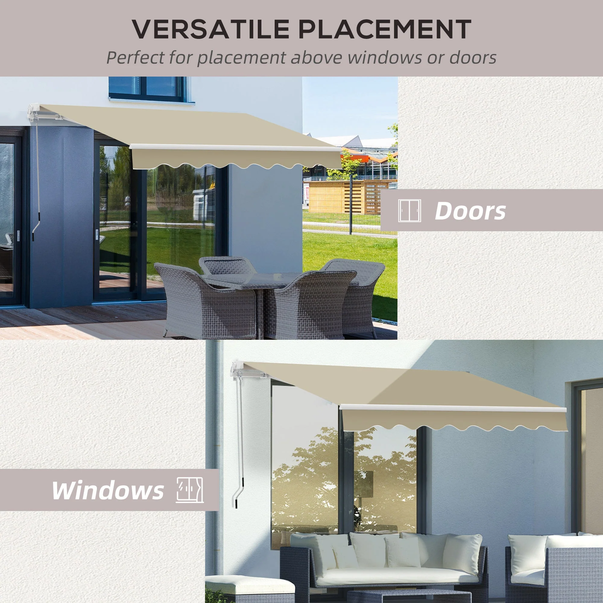 Outsunny 2.5X2 M Manual Retractable Awning-Beige Canopy/White Frame - Image 6