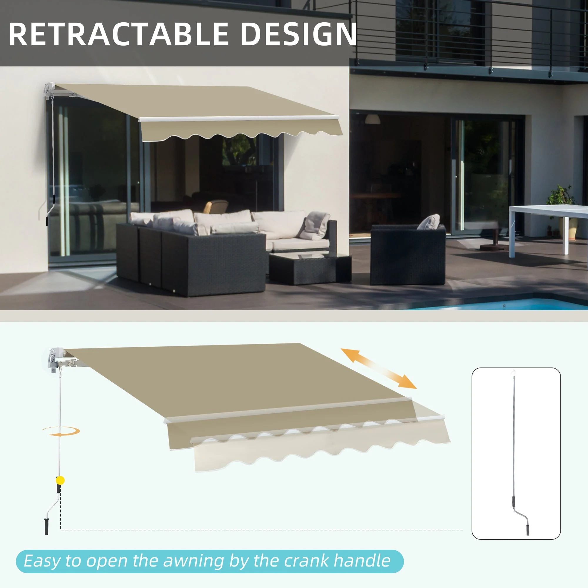 Outsunny 2.5X2 M Manual Retractable Awning-Beige Canopy/White Frame - Image 7
