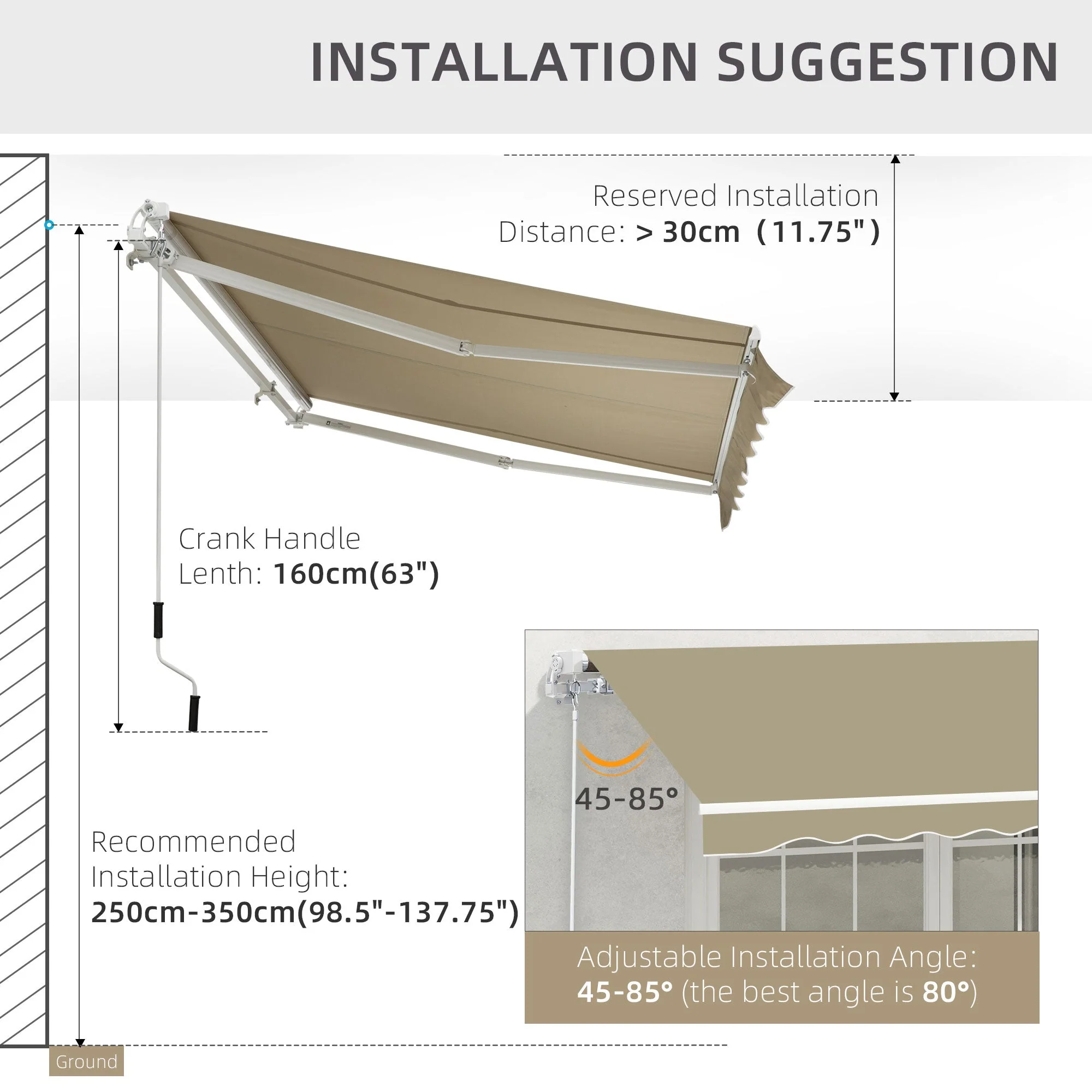 Outsunny 2.5X2 M Manual Retractable Awning-Beige Canopy/White Frame - Image 8