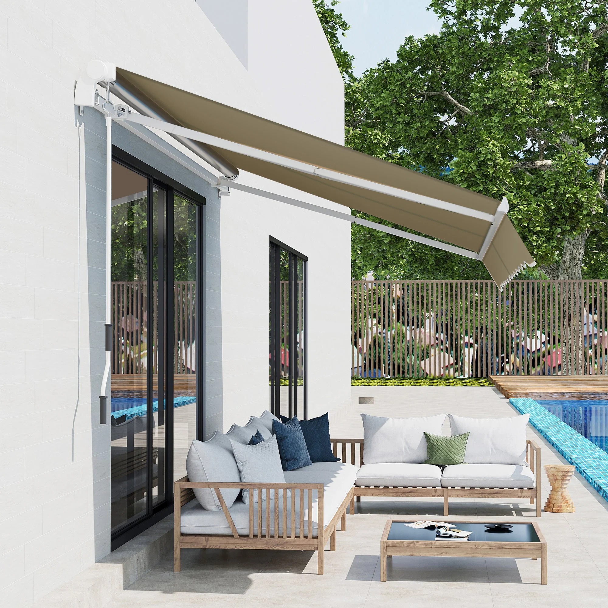 Outsunny 2.5X2 M Manual Retractable Awning-Beige Canopy/White Frame - Image 9