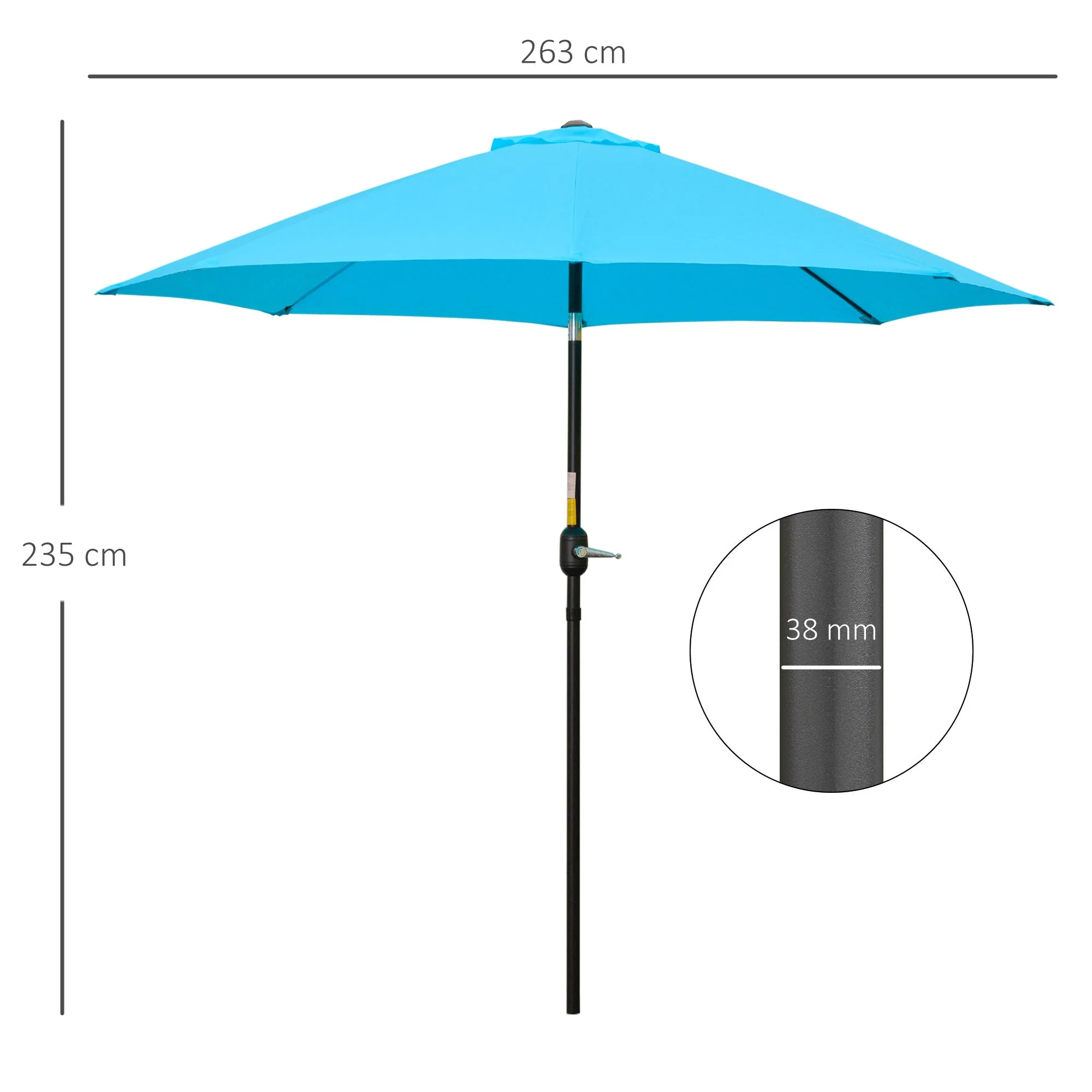Outsunny 2.6M Patio Parasol Sun Umbrella - Image 3