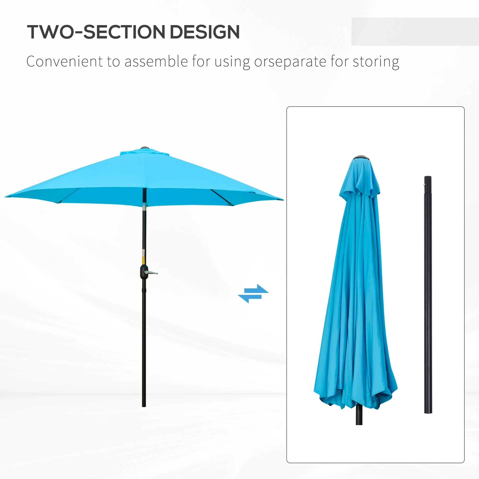 Outsunny 2.6M Patio Parasol Sun Umbrella - Image 7