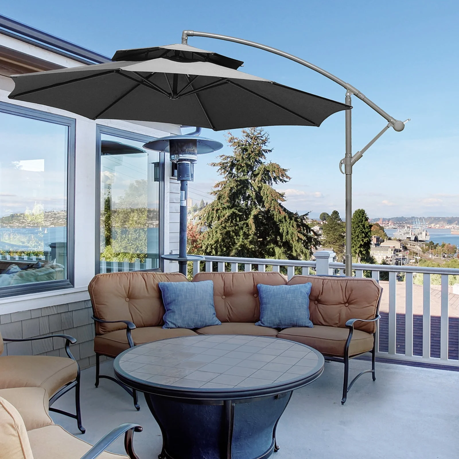 2.7M Garden Banana Parasol Cantilever Umbrella With Crank Handle - Image 2