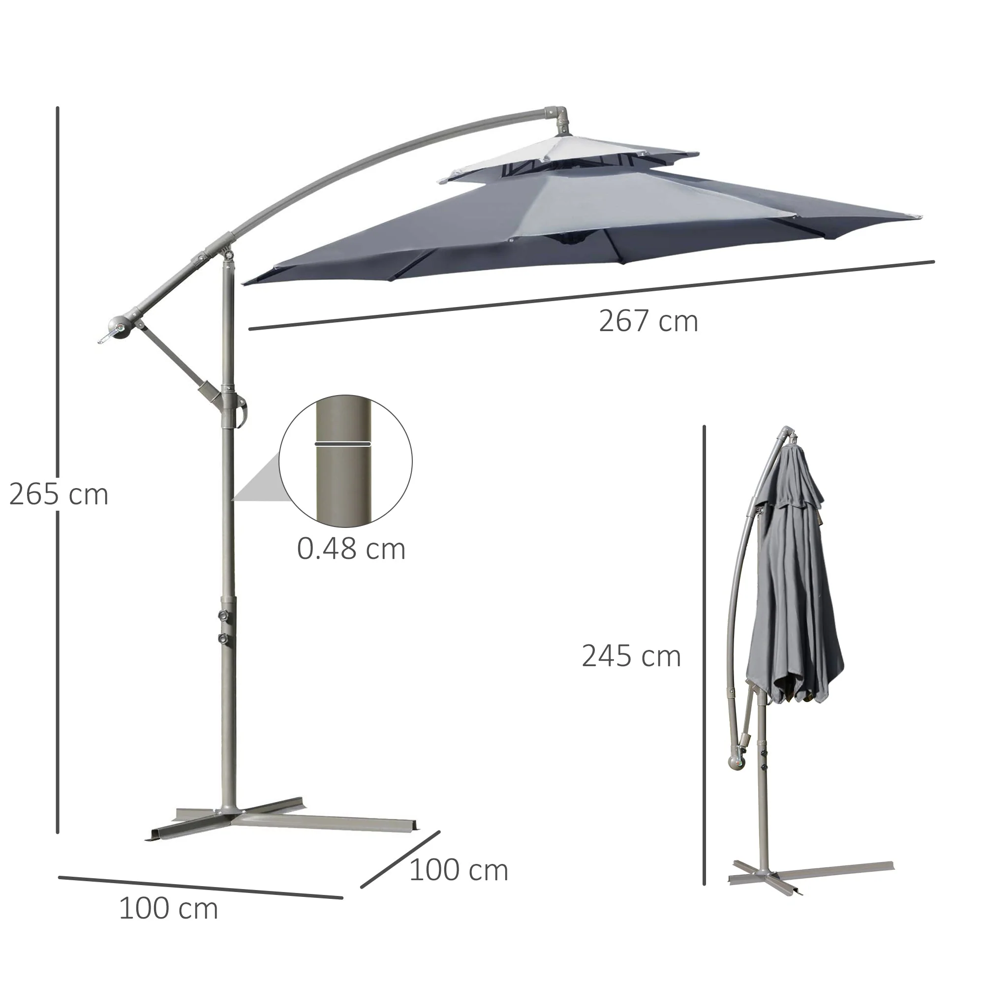 2.7M Garden Banana Parasol Cantilever Umbrella With Crank Handle - Image 3