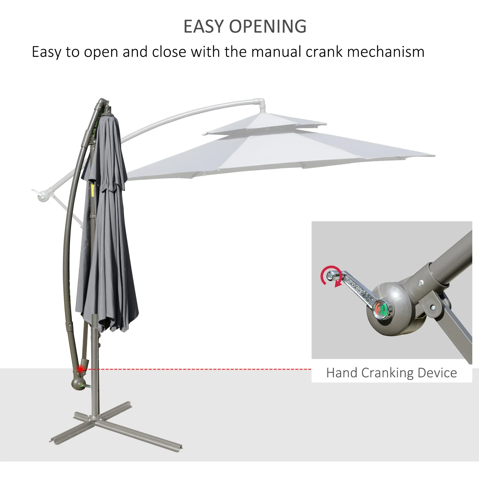 2.7M Garden Banana Parasol Cantilever Umbrella With Crank Handle - Image 4