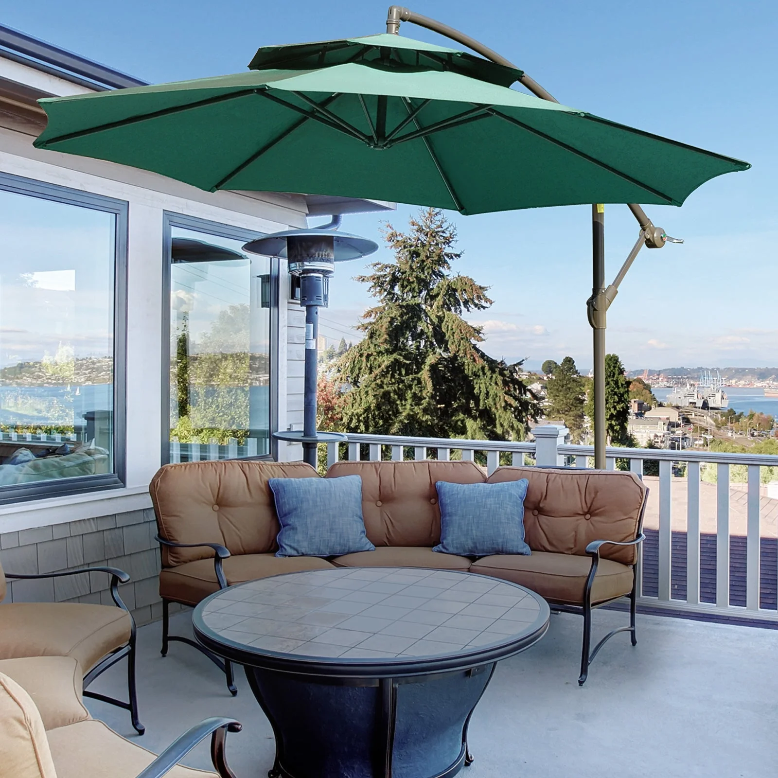 Outsunny 2.7M Garden Banana Parasol Cantilever Umbrella With Crank Handle - Image 2