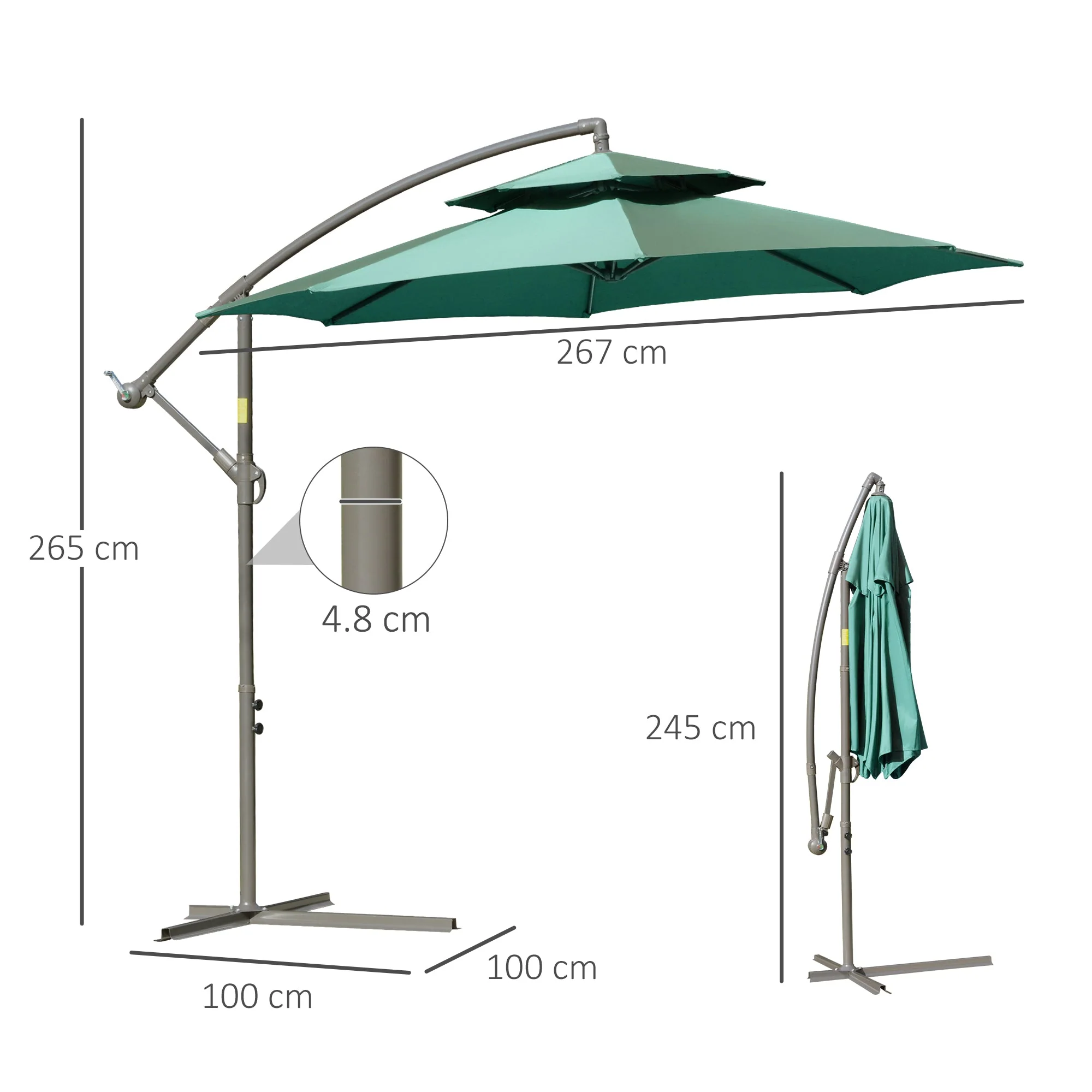 Outsunny 2.7M Garden Banana Parasol Cantilever Umbrella With Crank Handle - Image 3