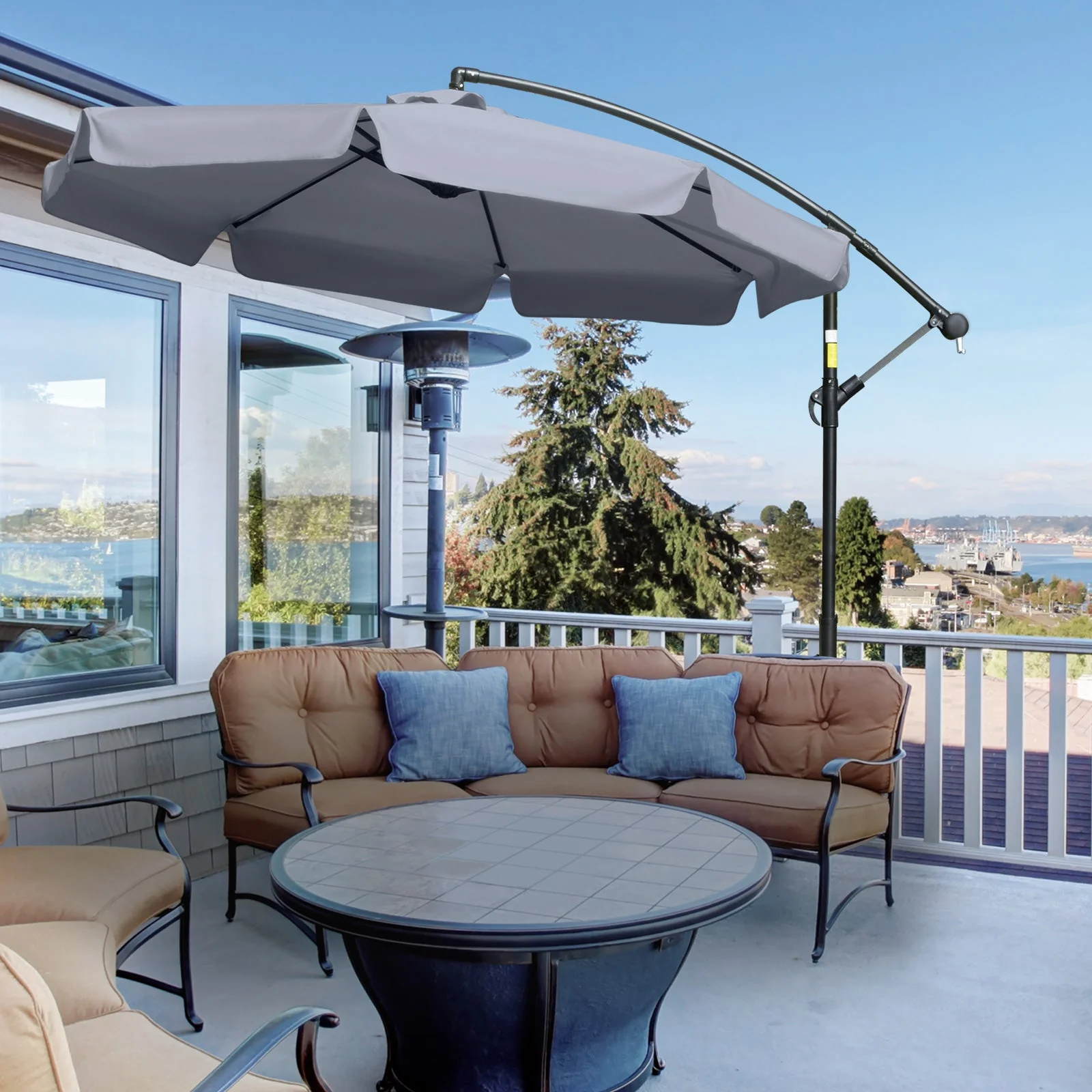2.7M Garden Banana Parasol Cantilever Umbrella With Crank Handle And Cross Base For Outdoor - Image 2