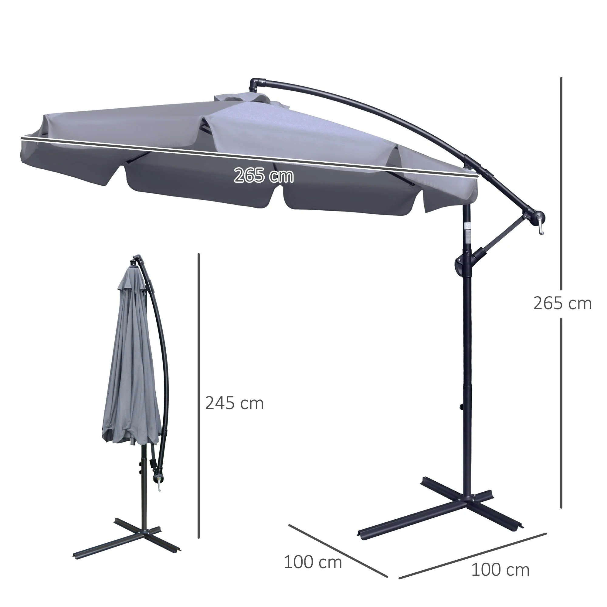 2.7M Garden Banana Parasol Cantilever Umbrella With Crank Handle And Cross Base For Outdoor - Image 3