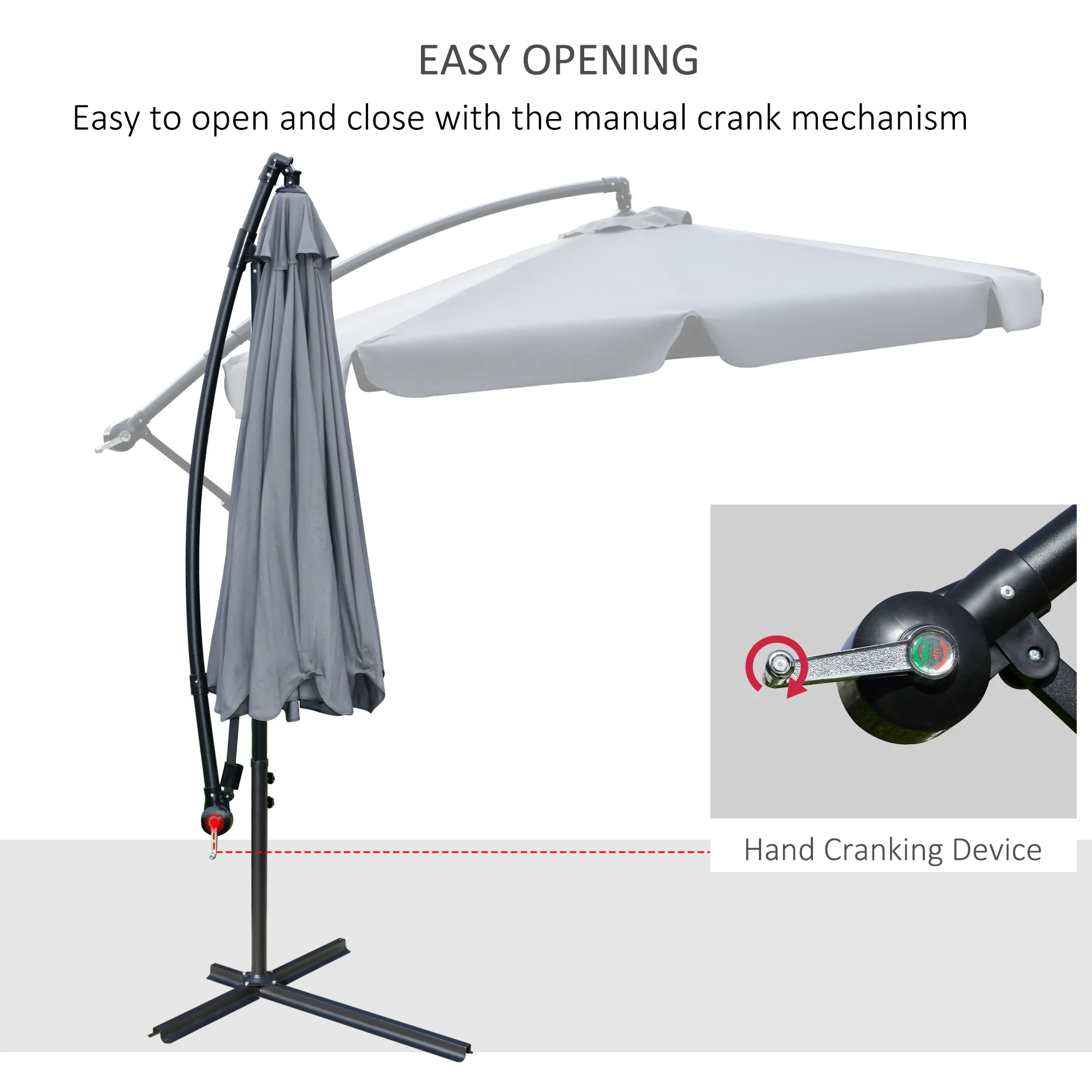 2.7M Garden Banana Parasol Cantilever Umbrella With Crank Handle And Cross Base For Outdoor - Image 4