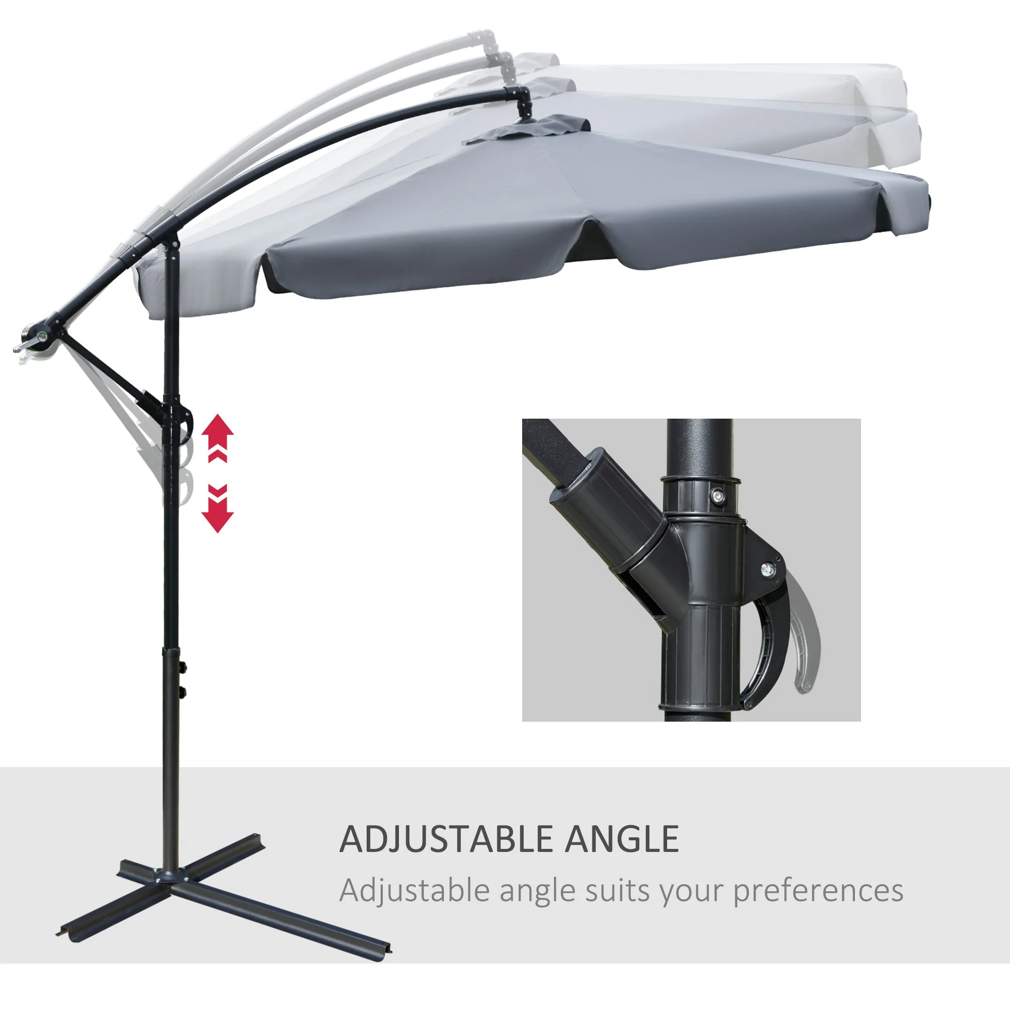 2.7M Garden Banana Parasol Cantilever Umbrella With Crank Handle And Cross Base For Outdoor - Image 5