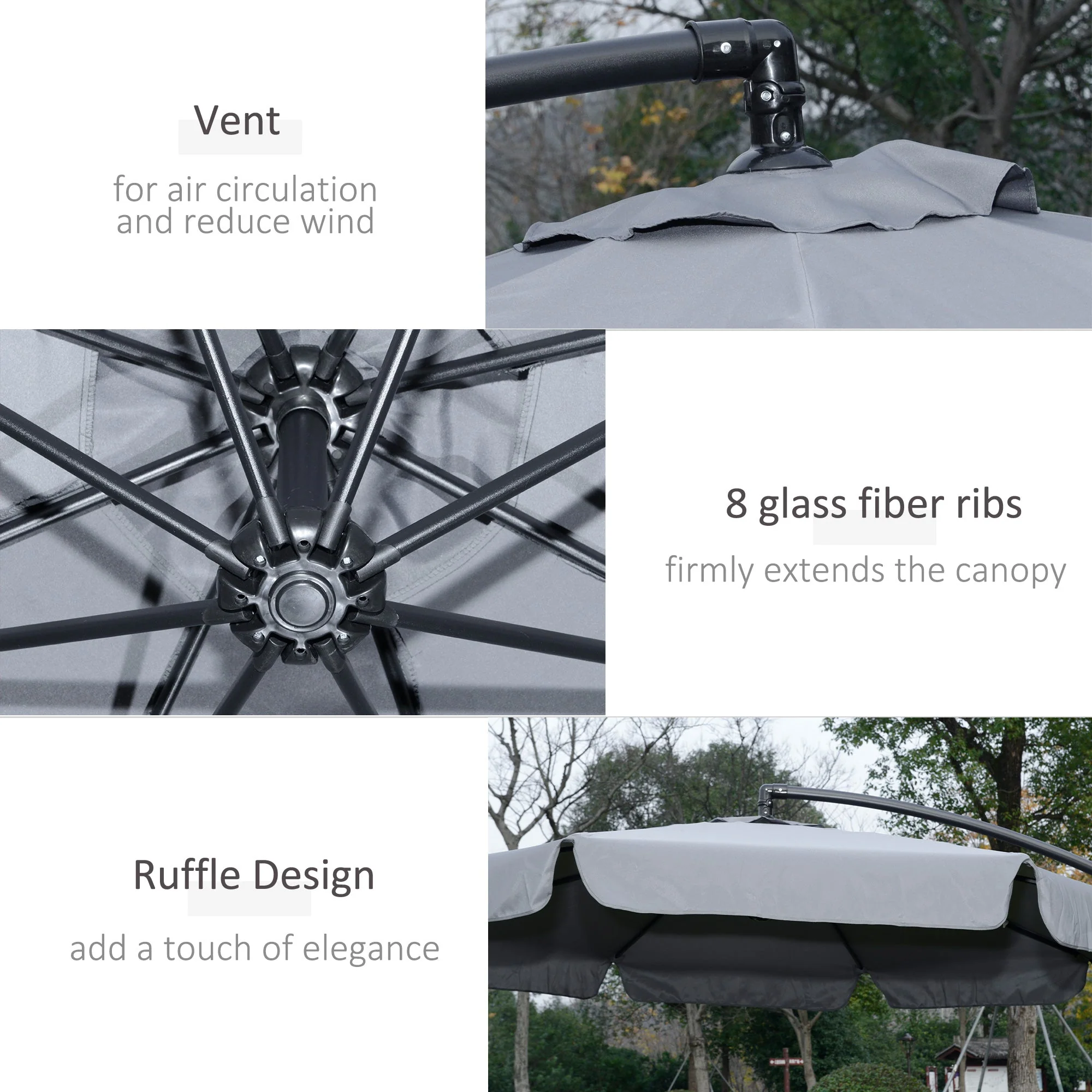 2.7M Garden Banana Parasol Cantilever Umbrella With Crank Handle And Cross Base For Outdoor - Image 6