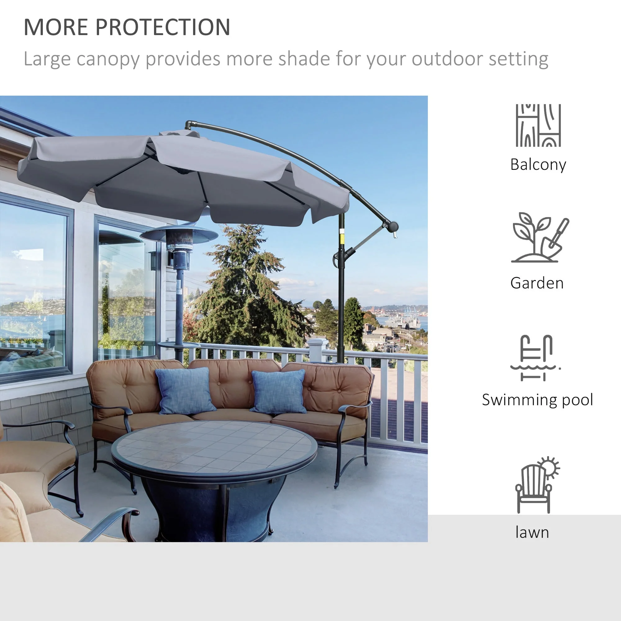 2.7M Garden Banana Parasol Cantilever Umbrella With Crank Handle And Cross Base For Outdoor - Image 7