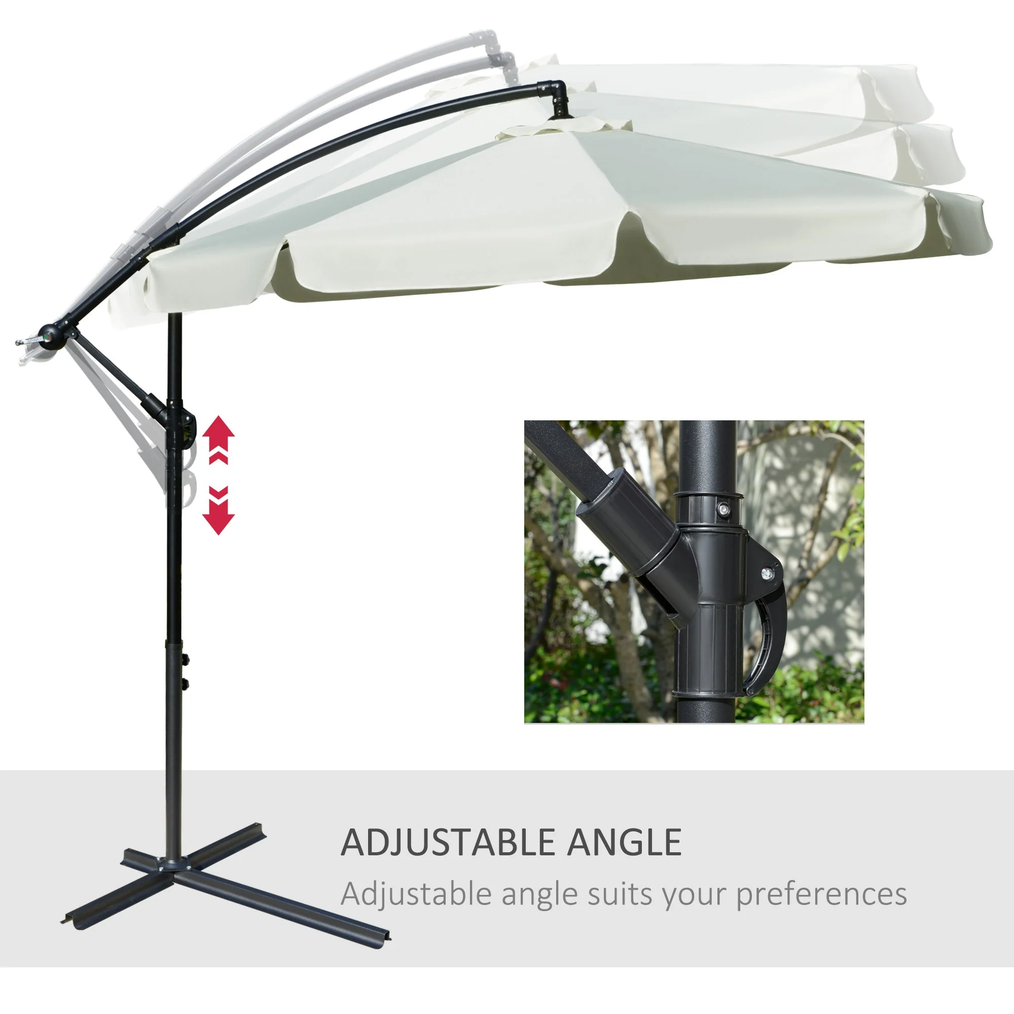 Outsunny 2.7M Garden Banana Parasol Cantilever Umbrella With Crank Handle And Cross Base For Outdoor - Image 5