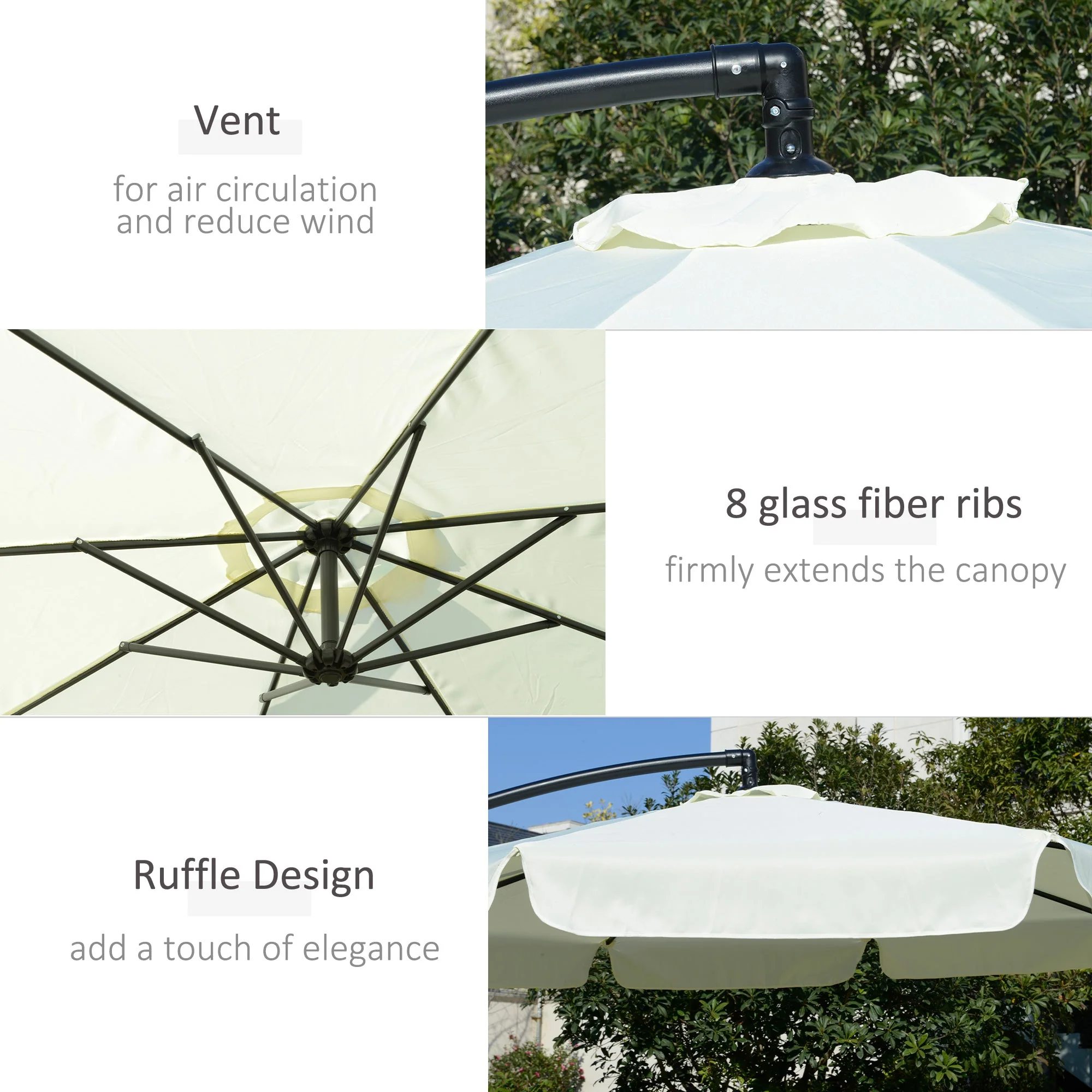 Outsunny 2.7M Garden Banana Parasol Cantilever Umbrella With Crank Handle And Cross Base For Outdoor - Image 6