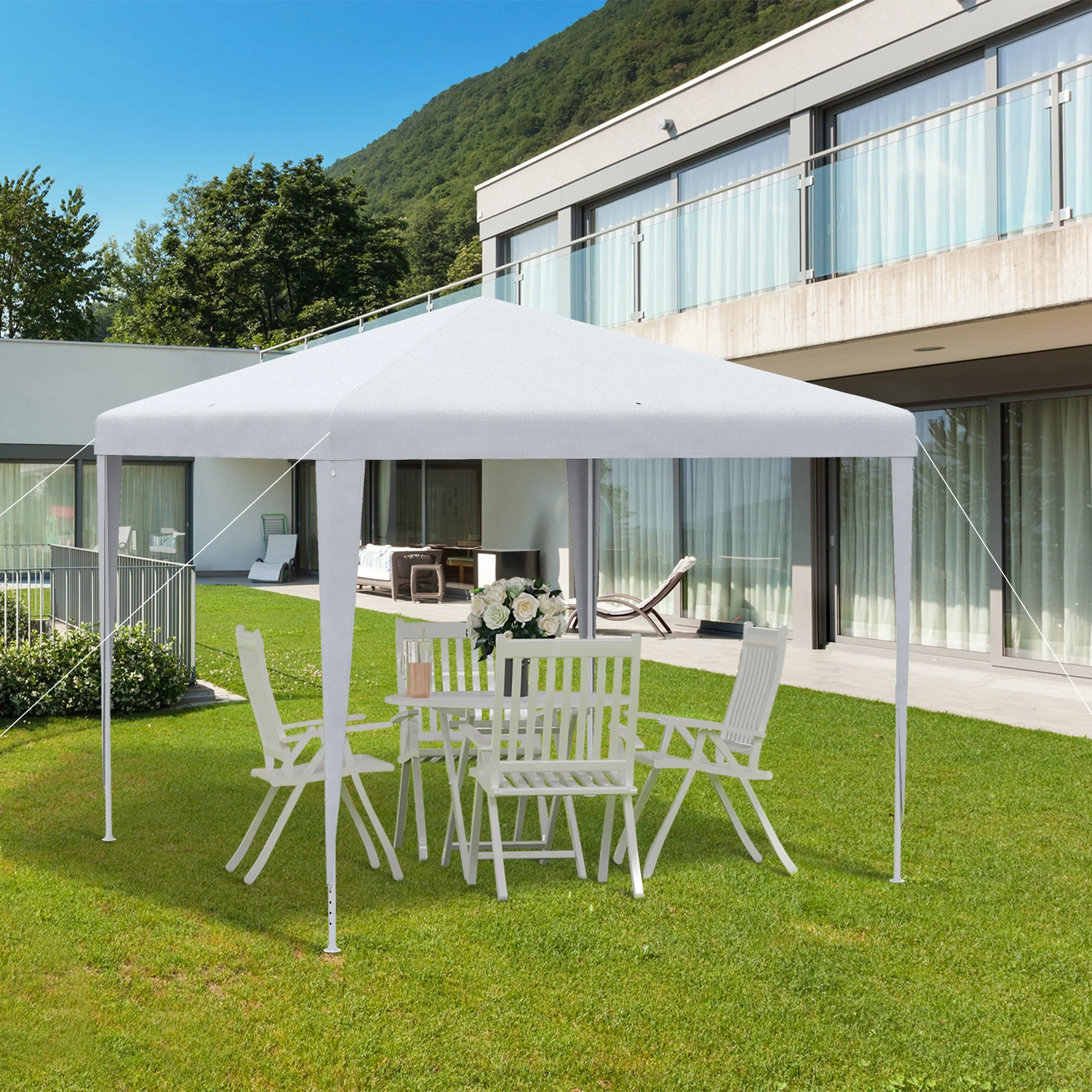2.7M X 2.7M Garden Gazebo Marquee Party Tent Wedding Canopy Outdoor White - Image 7