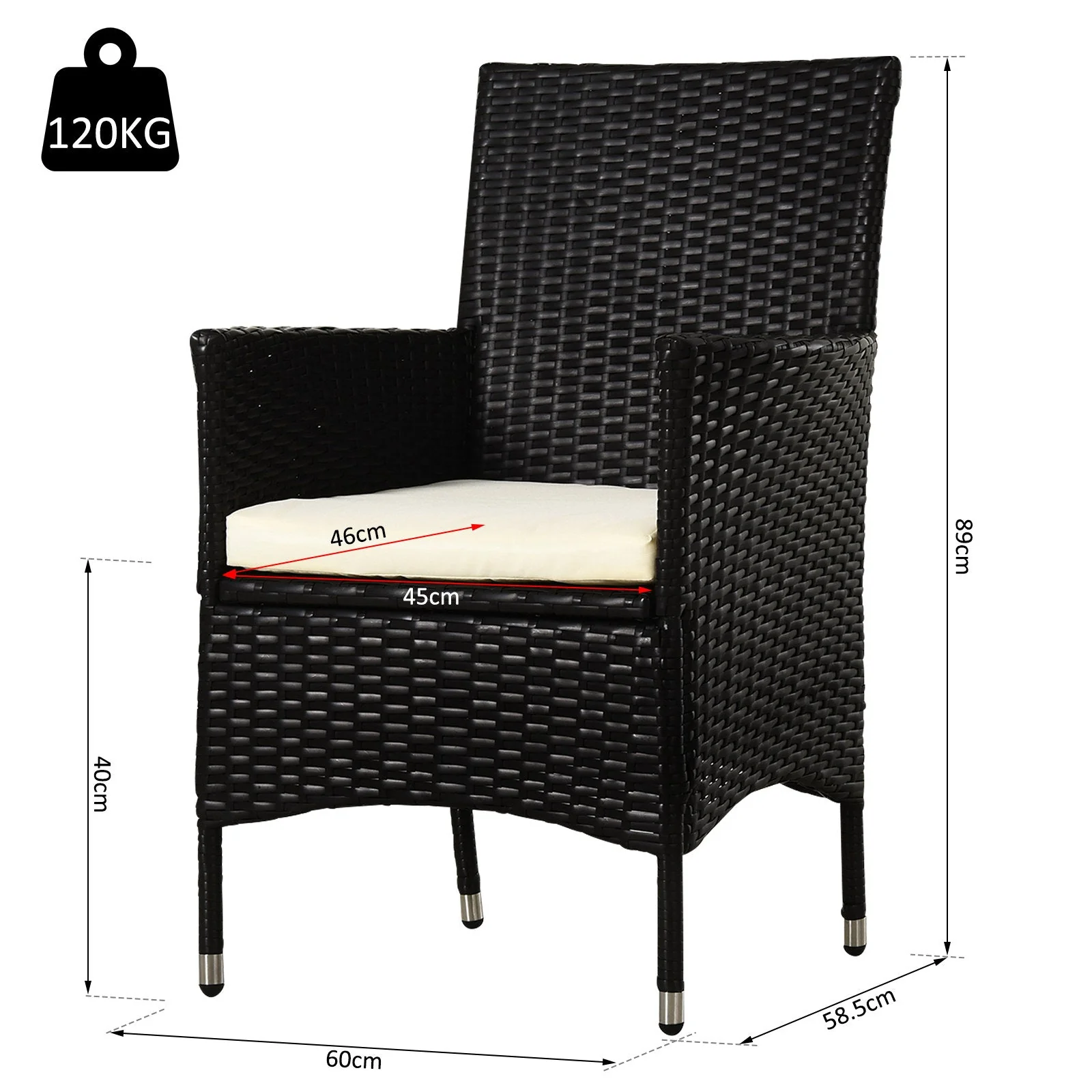 2 Pc Outdoor Rattan Armchair Dining Chair Garden Patio Furniture With Armrests Cushions Deep Coffee - Image 3