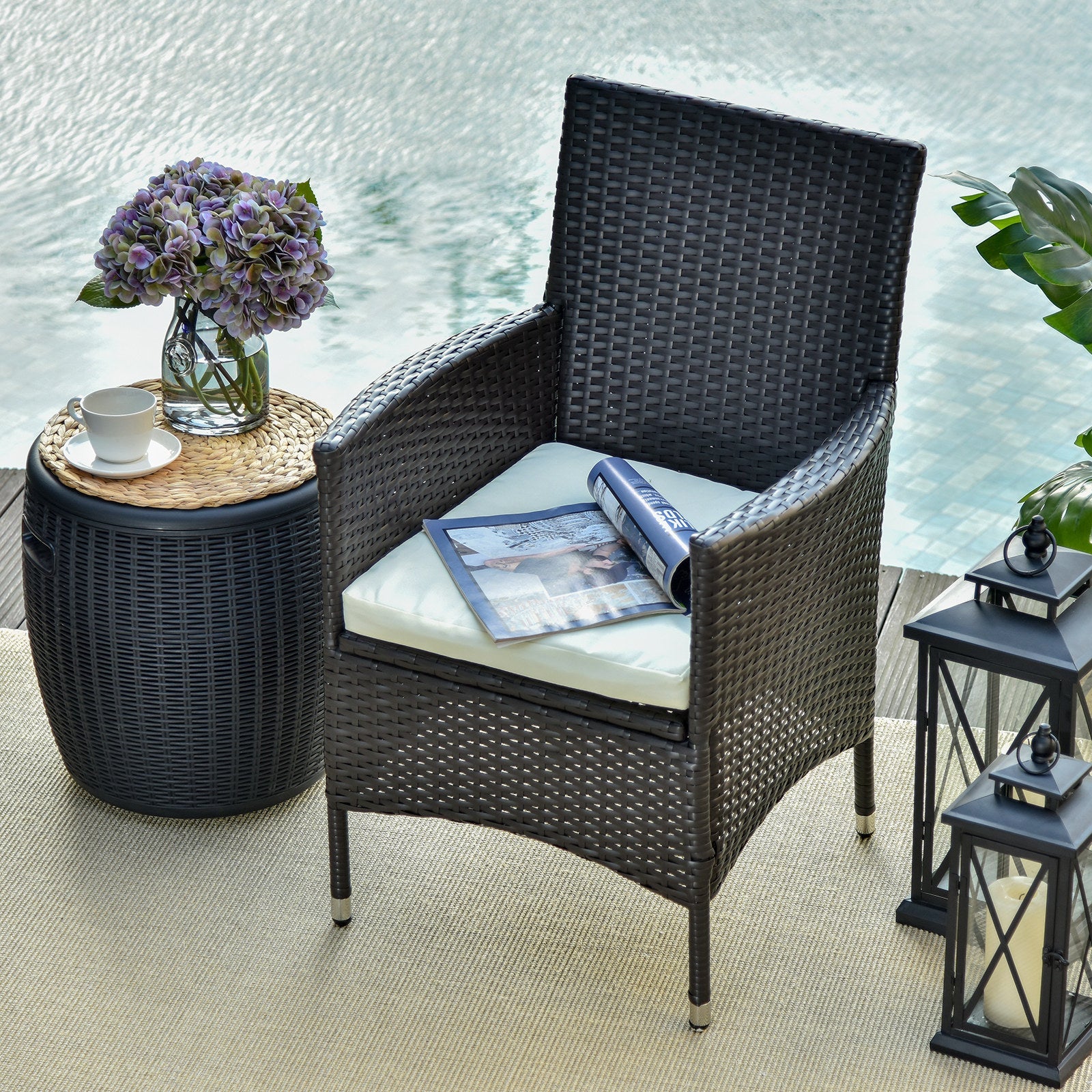 2 Pc Outdoor Rattan Armchair Dining Chair Garden Patio Furniture With Armrests Cushions Deep Coffee - Image 4