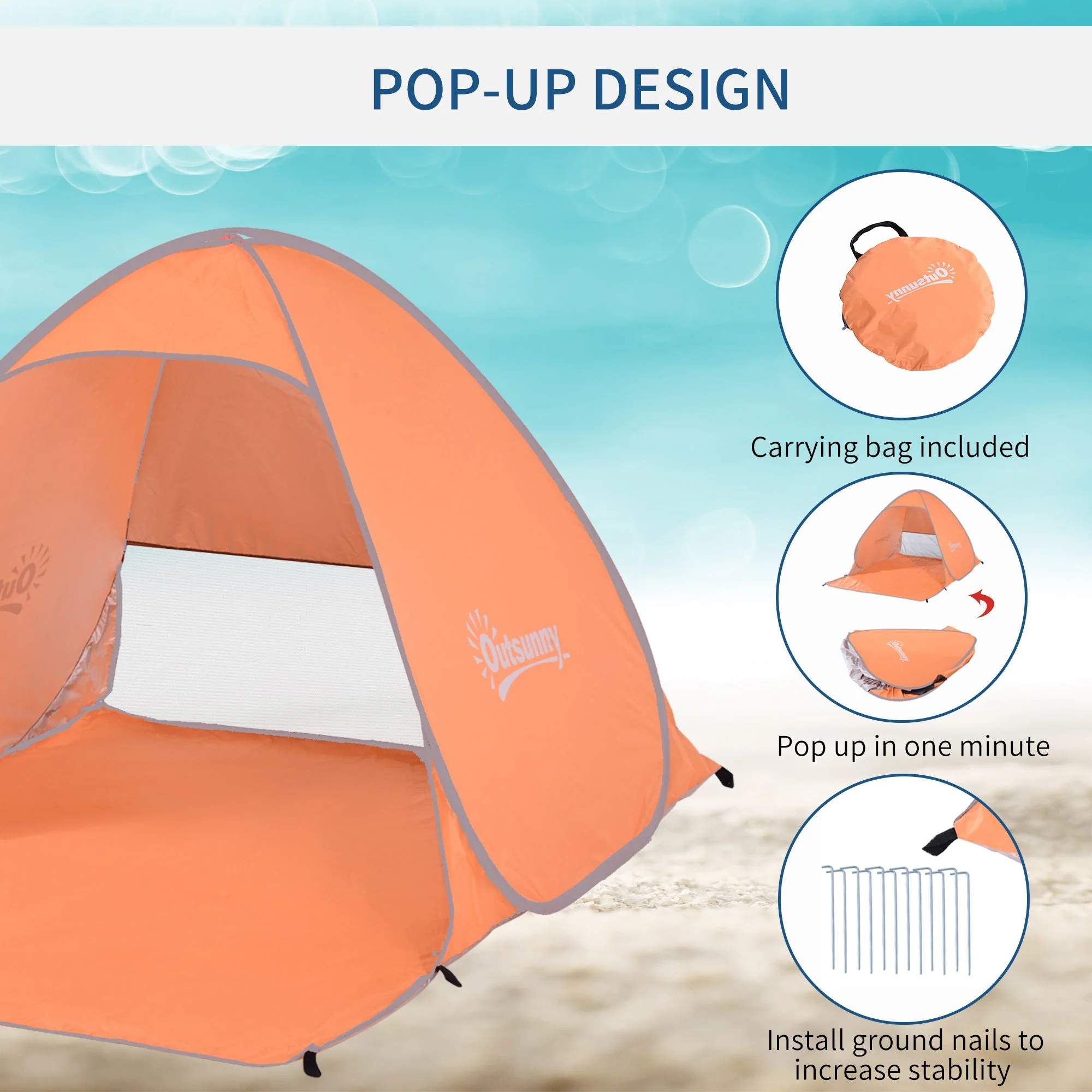 Outsunny 2 Person Pop Up Uv Shelter Shade-Orange - Image 5