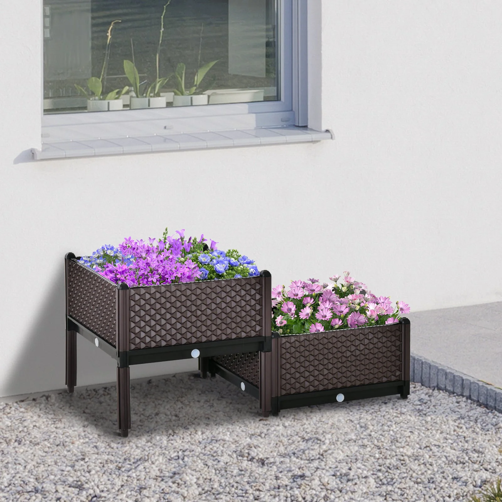 Outsunny 2-Piece Raised Garden Bed Planter Box Flower Vegetables Planting Container - Image 2