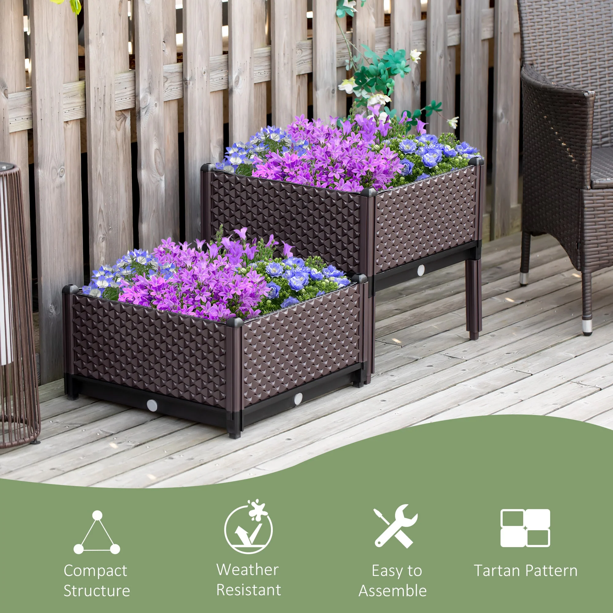 Outsunny 2-Piece Raised Garden Bed Planter Box Flower Vegetables Planting Container - Image 6