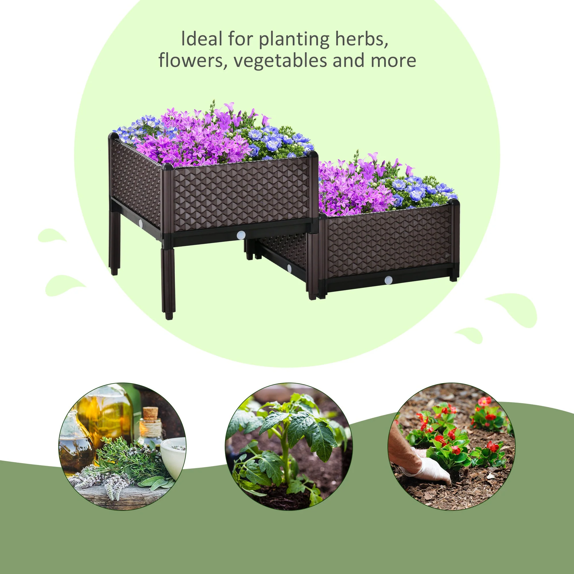 Outsunny 2-Piece Raised Garden Bed Planter Box Flower Vegetables Planting Container - Image 7