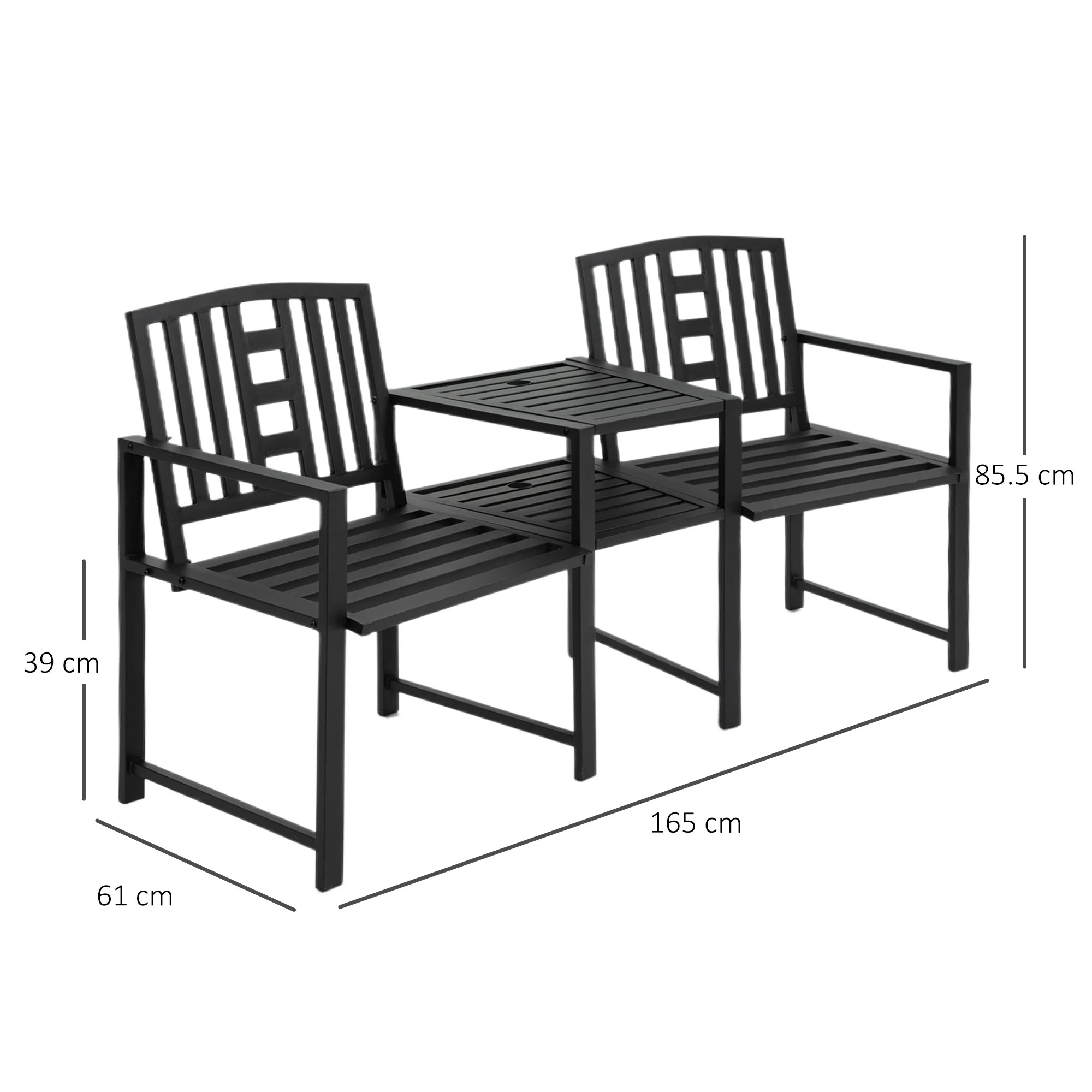 2 Seat Garden Chair Bench Loveseats Jack And Jill Seat With coffee Table Slatted Design Patio Yard - Image 3