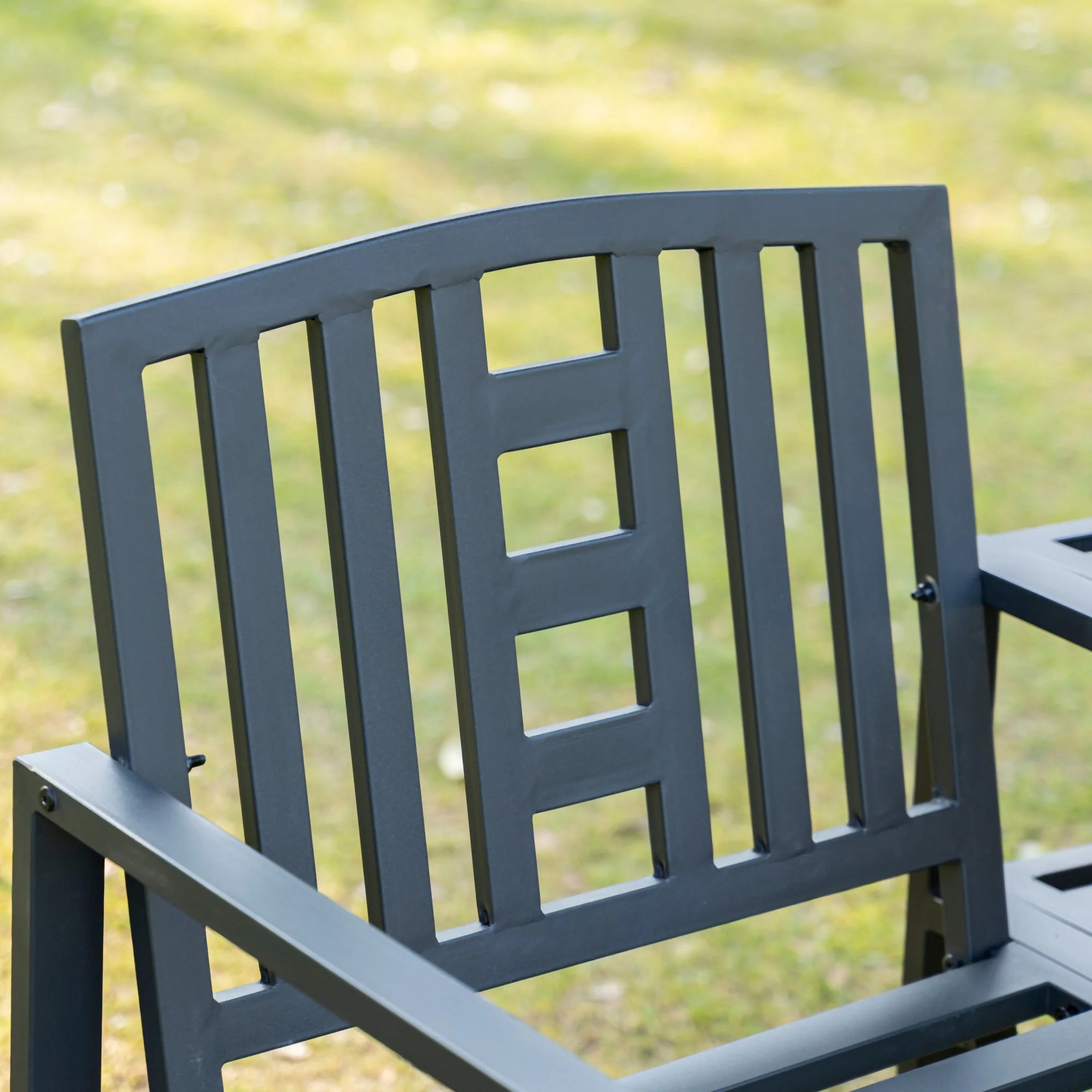 2 Seat Garden Chair Bench Loveseats Jack And Jill Seat With coffee Table Slatted Design Patio Yard - Image 9